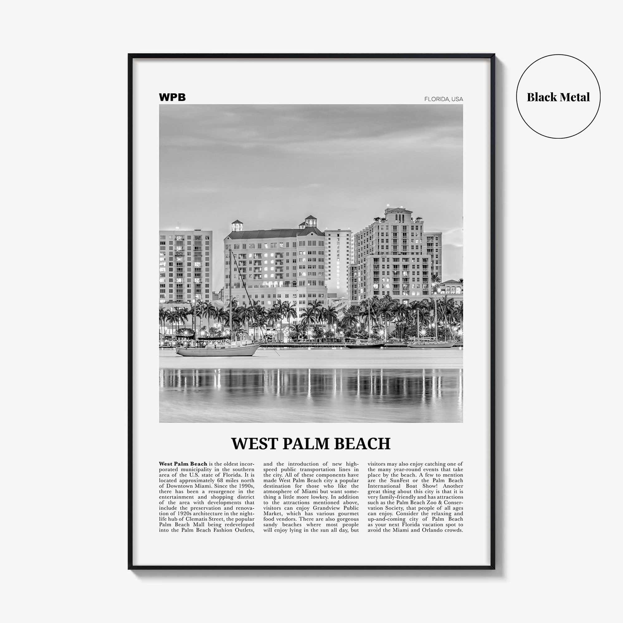 West Palm Beach Print Black and White No 2, West Palm Beach Wall Art, West Palm Beach Poster, West Palm Beach Photo, Florida, USA