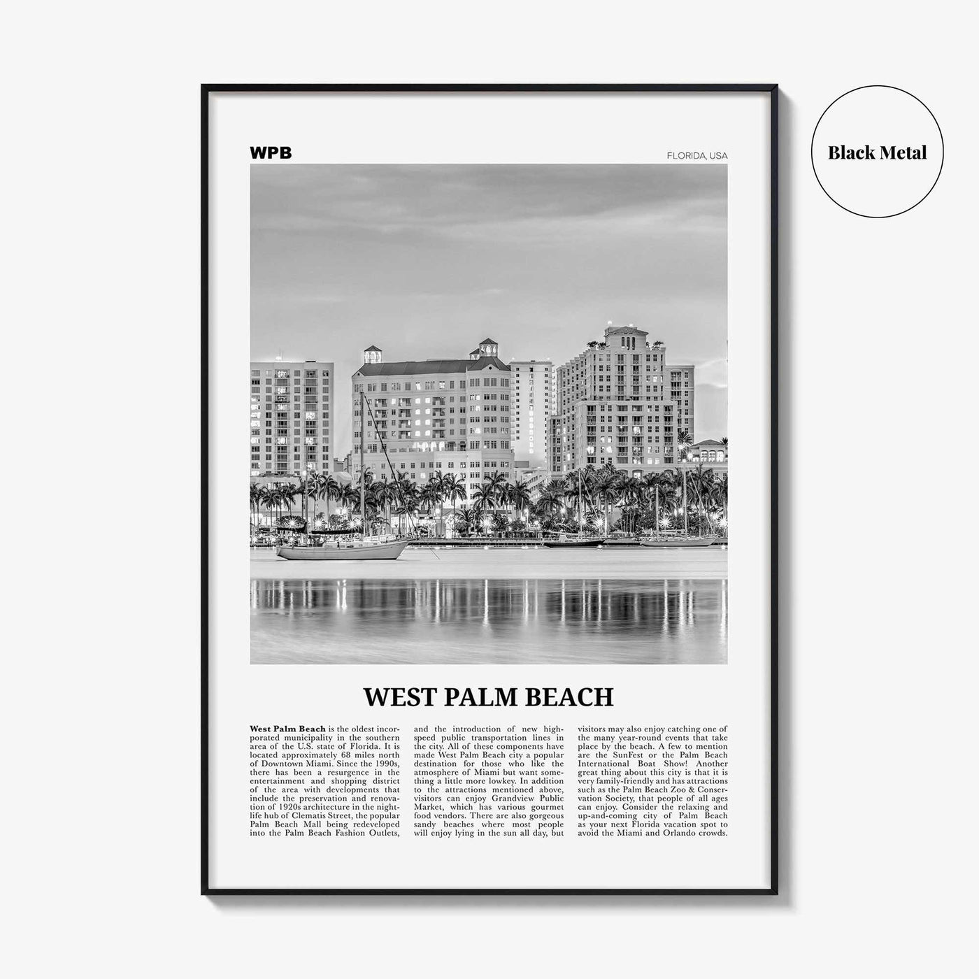 West Palm Beach Print Black and White No 2, West Palm Beach Wall Art, West Palm Beach Poster, West Palm Beach Photo, Florida, USA