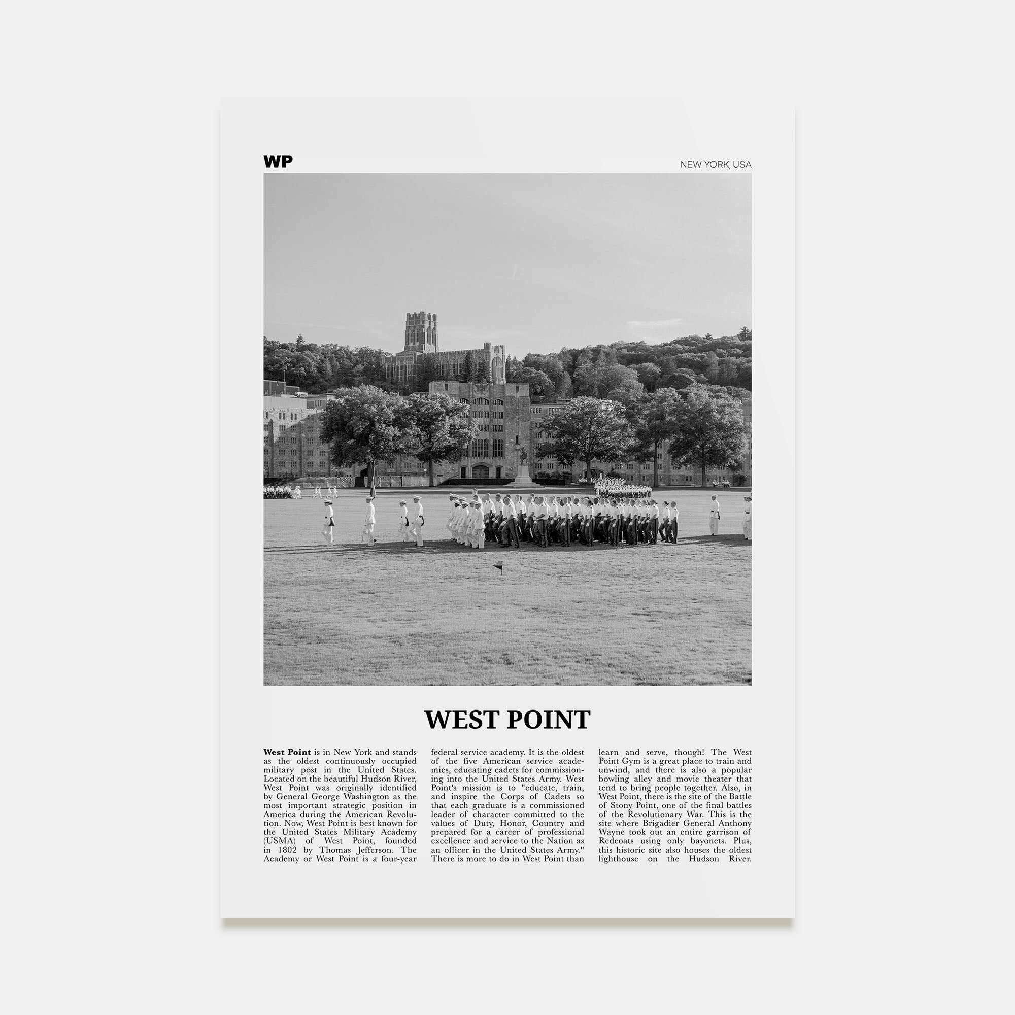 West Point Travel B&W Poster