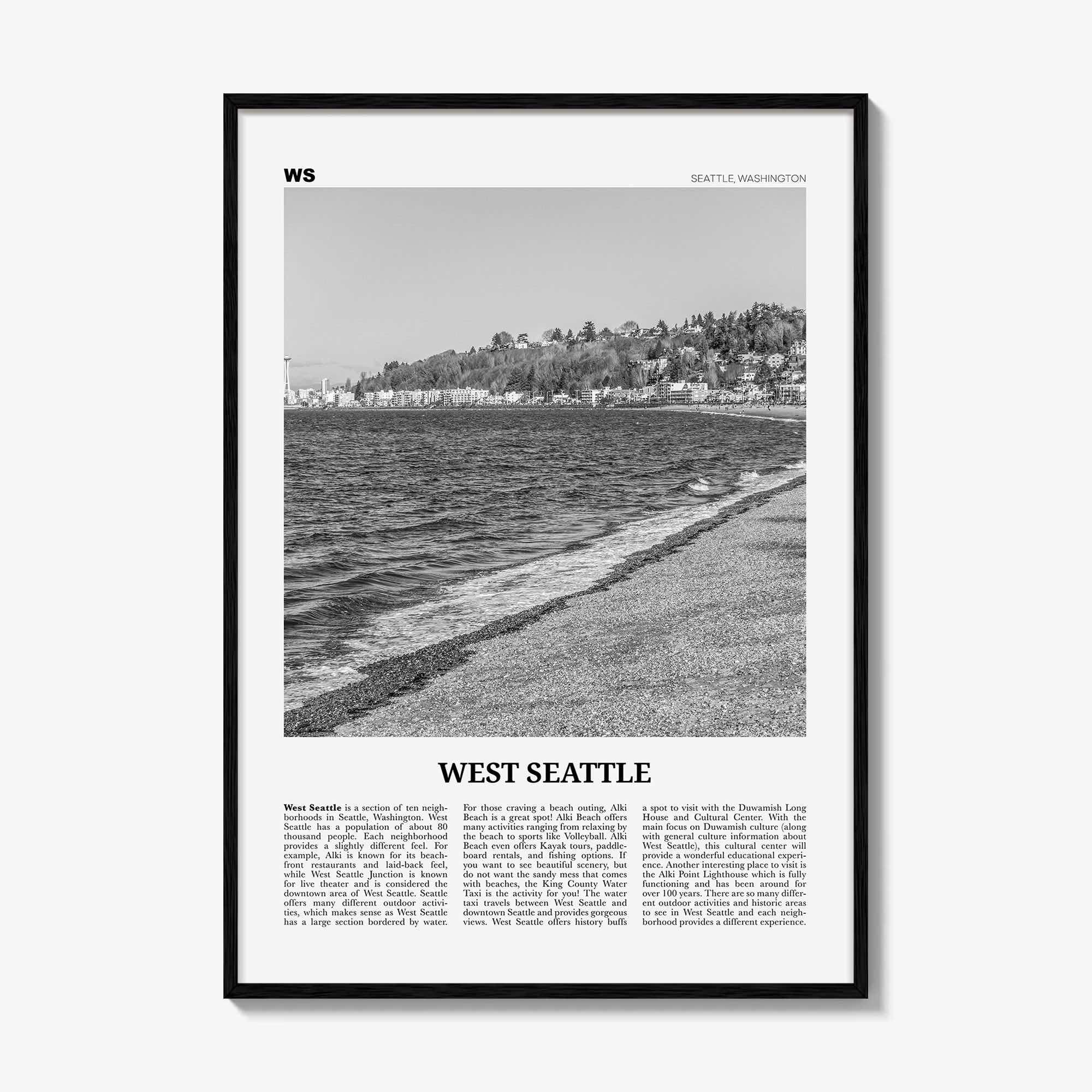 West Seattle Print Black and White, West Seattle Wall Art, West Seattle Poster, West Seattle Photo, West Seattle Décor, Washington, USA