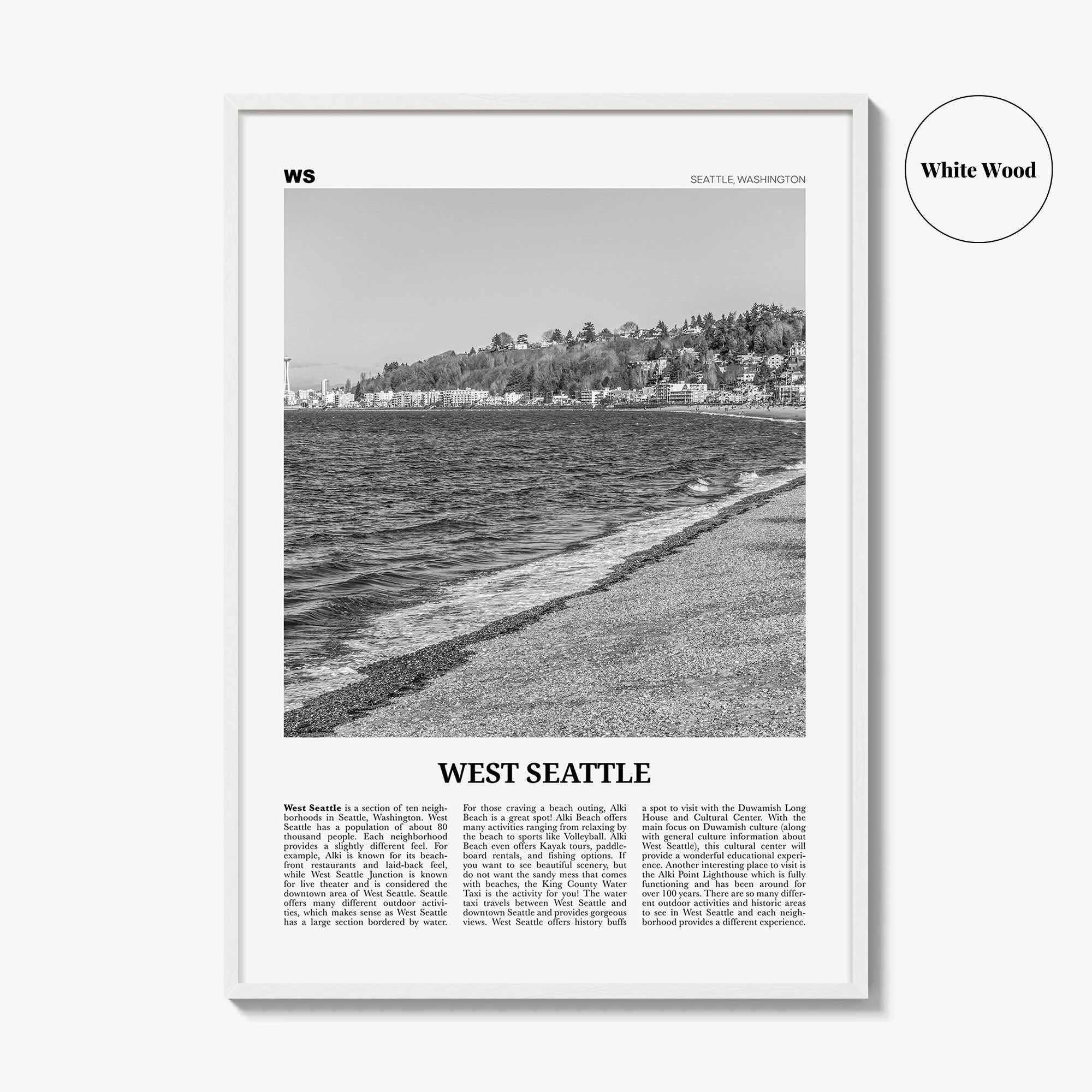 West Seattle Print Black and White, West Seattle Wall Art, West Seattle Poster, West Seattle Photo, West Seattle Décor, Washington, USA