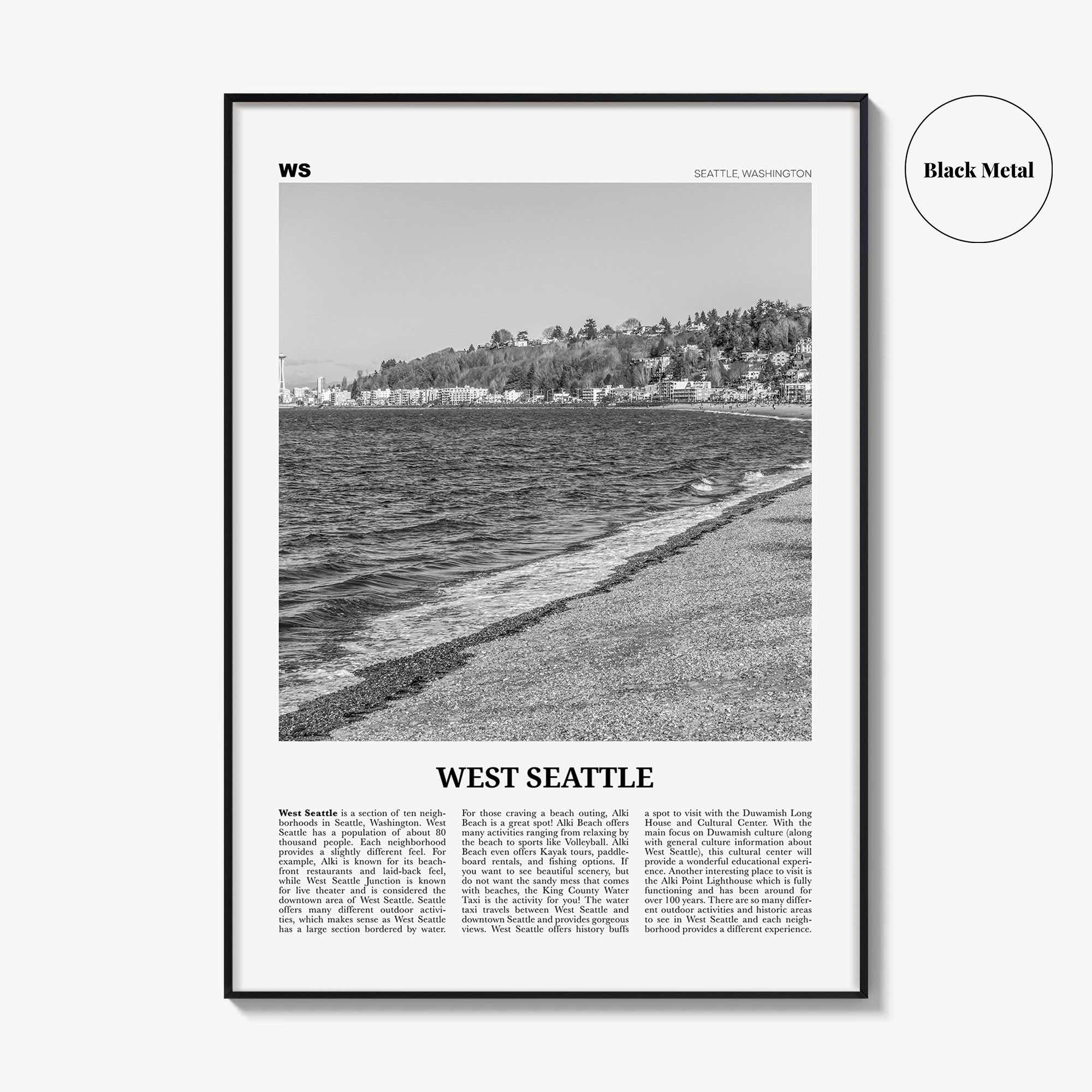 West Seattle Print Black and White, West Seattle Wall Art, West Seattle Poster, West Seattle Photo, West Seattle Décor, Washington, USA