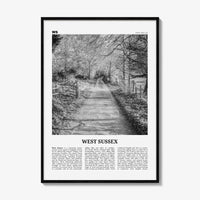 West Sussex Print Black and White, West Sussex Wall Art, West Sussex Poster, West Sussex Photo, West Sussex Map, England, UK, United Kingdom