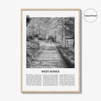 West Sussex Print Black and White, West Sussex Wall Art, West Sussex Poster, West Sussex Photo, West Sussex Map, England, UK, United Kingdom