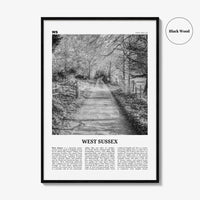 West Sussex Print Black and White, West Sussex Wall Art, West Sussex Poster, West Sussex Photo, West Sussex Map, England, UK, United Kingdom