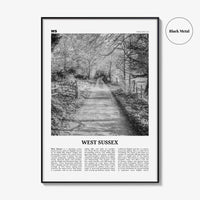 West Sussex Print Black and White, West Sussex Wall Art, West Sussex Poster, West Sussex Photo, West Sussex Map, England, UK, United Kingdom