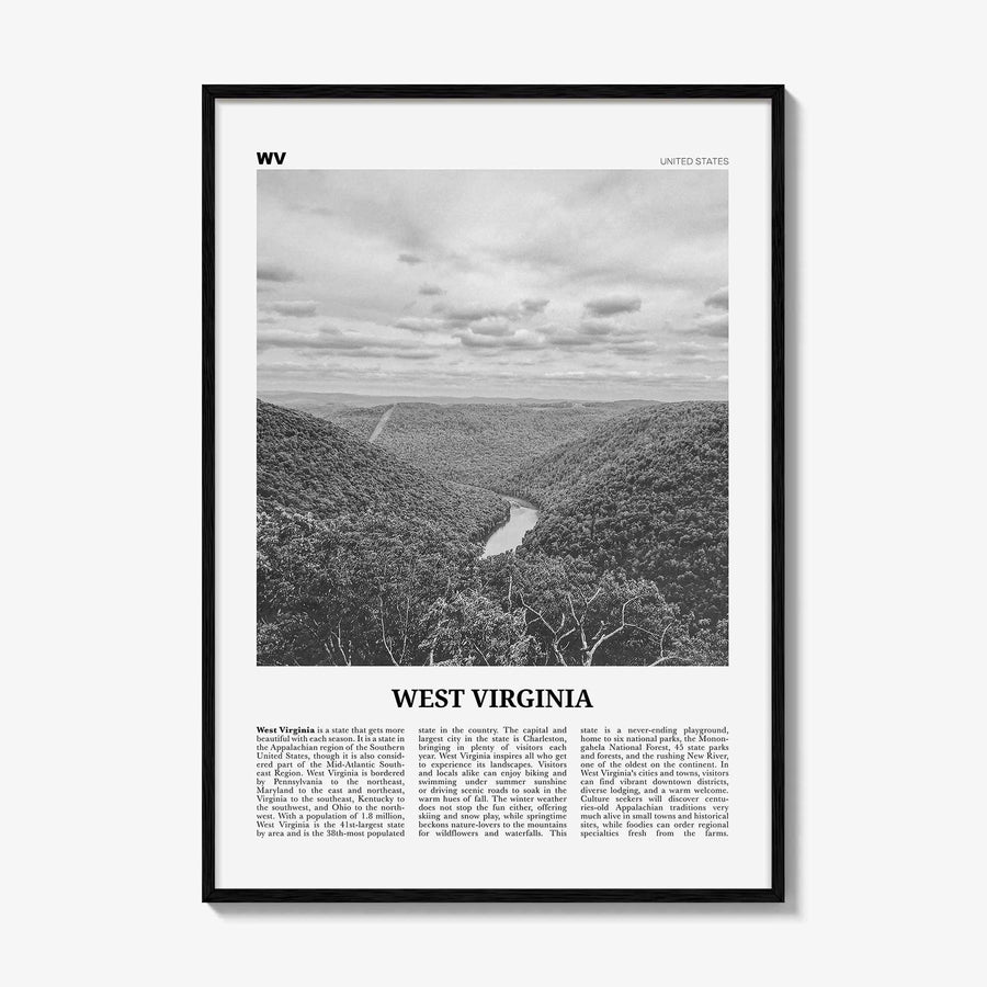 West Virginia Print Black and White No 1, West Virginia Wall Art, West Virginia Poster, West Virginia Photo, USA, United States