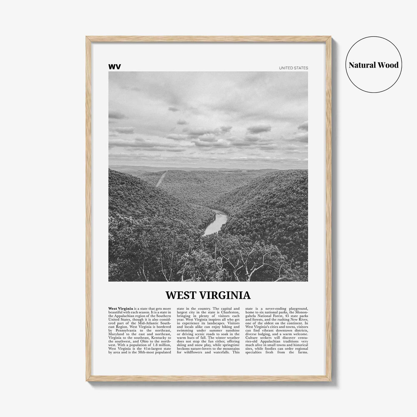 West Virginia Print Black and White No 1, West Virginia Wall Art, West Virginia Poster, West Virginia Photo, USA, United States