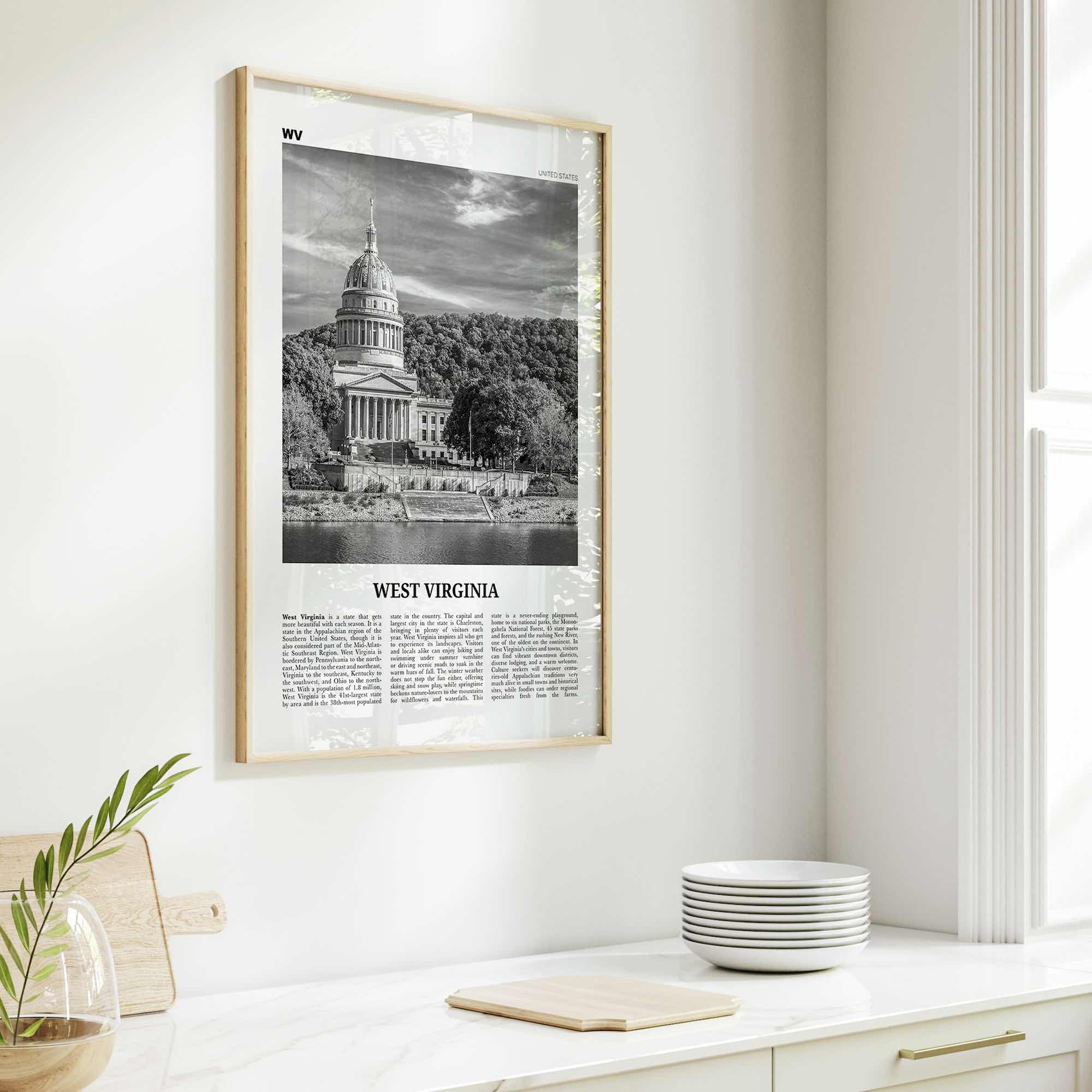 West Virginia Print Black and White No 2, West Virginia Art, West Virginia Poster, West Virginia Photo, West Virginia Map