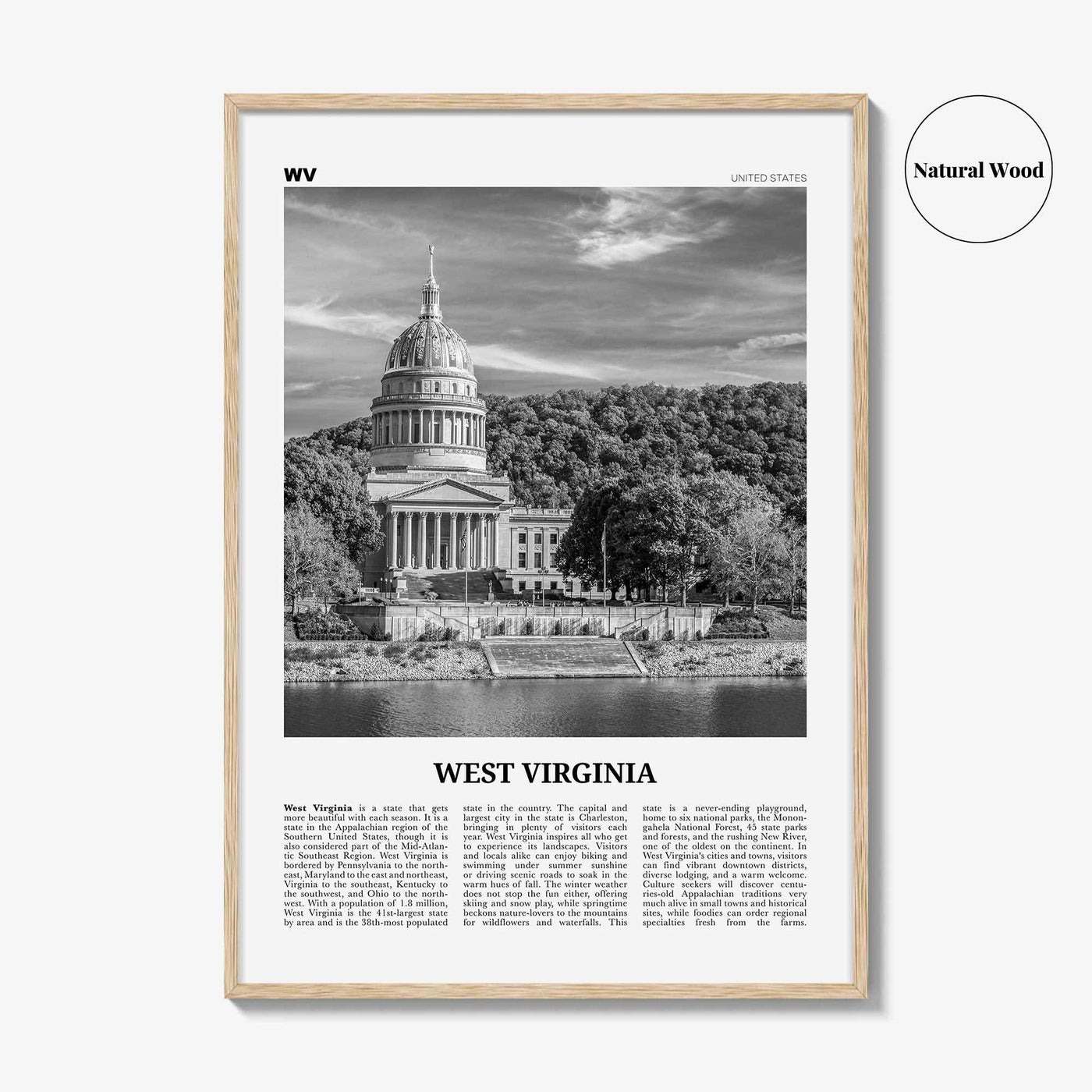 West Virginia Print Black and White No 2, West Virginia Art, West Virginia Poster, West Virginia Photo, West Virginia Map