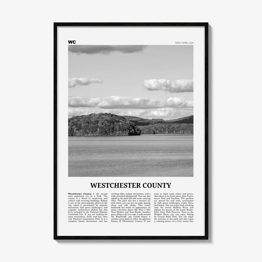 Westchester County Print Black and White, Westchester Wall Art, Westchester Poster, Westchester Photo, Westchester Map, New York USA