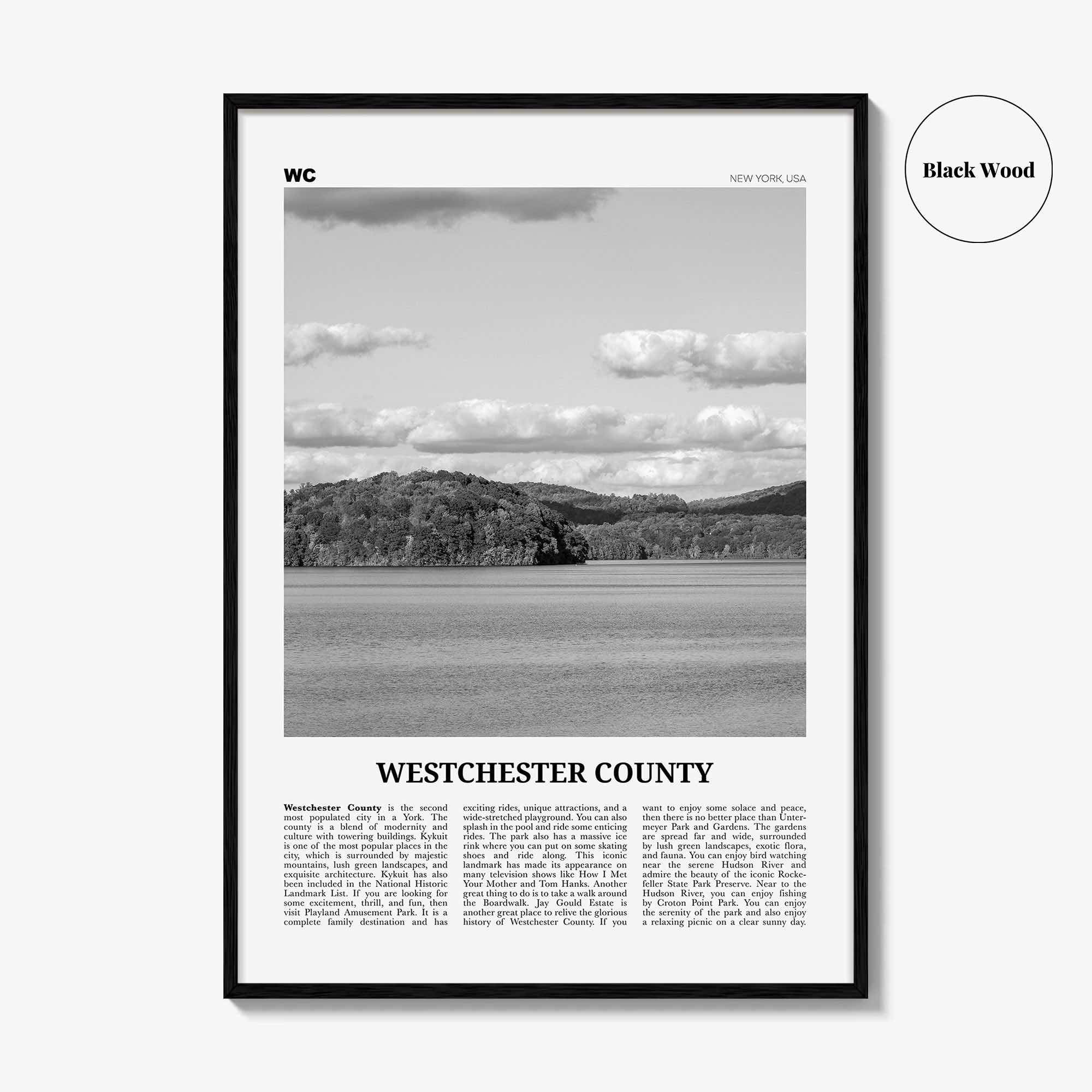 Westchester County Print Black and White, Westchester Wall Art, Westchester Poster, Westchester Photo, Westchester Map, New York USA