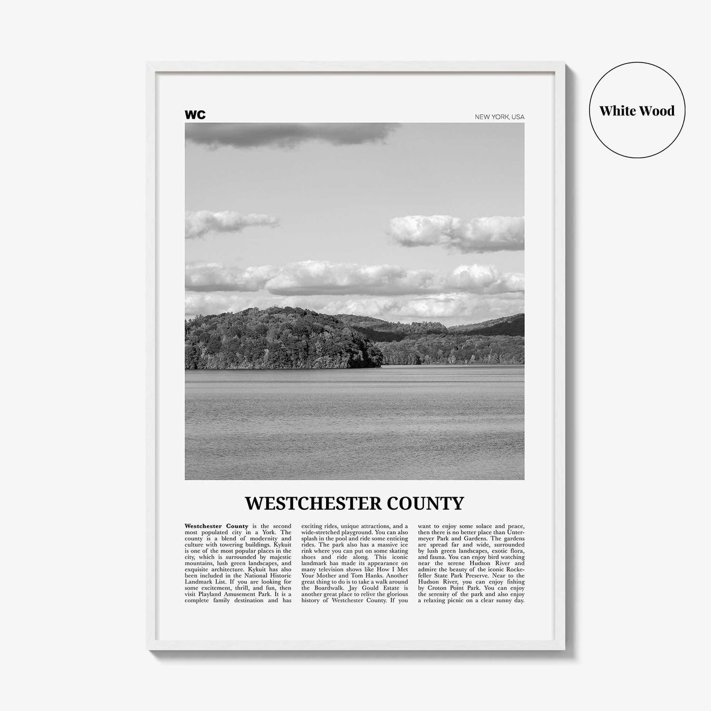 Westchester County Print Black and White, Westchester Wall Art, Westchester Poster, Westchester Photo, Westchester Map, New York USA