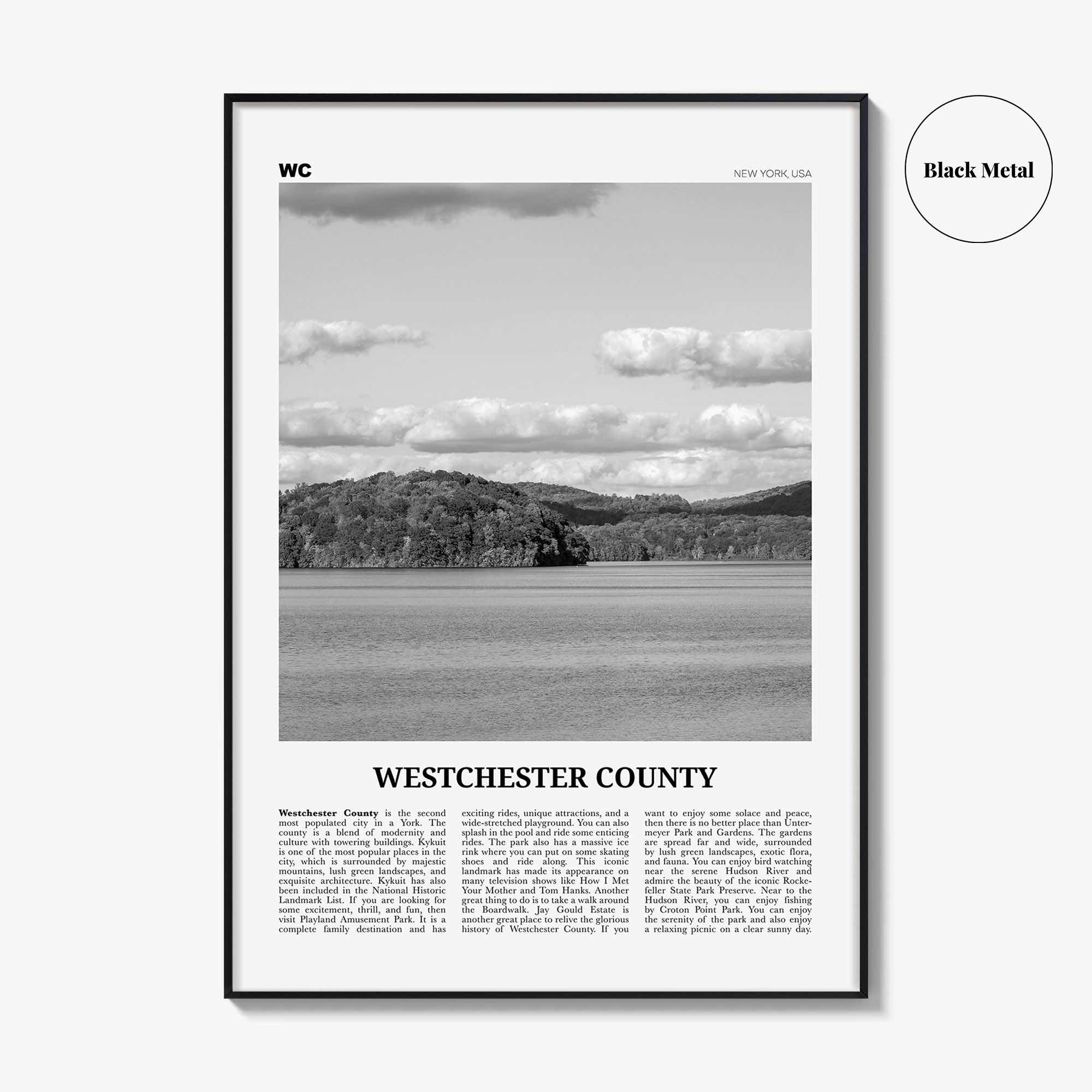 Westchester County Print Black and White, Westchester Wall Art, Westchester Poster, Westchester Photo, Westchester Map, New York USA
