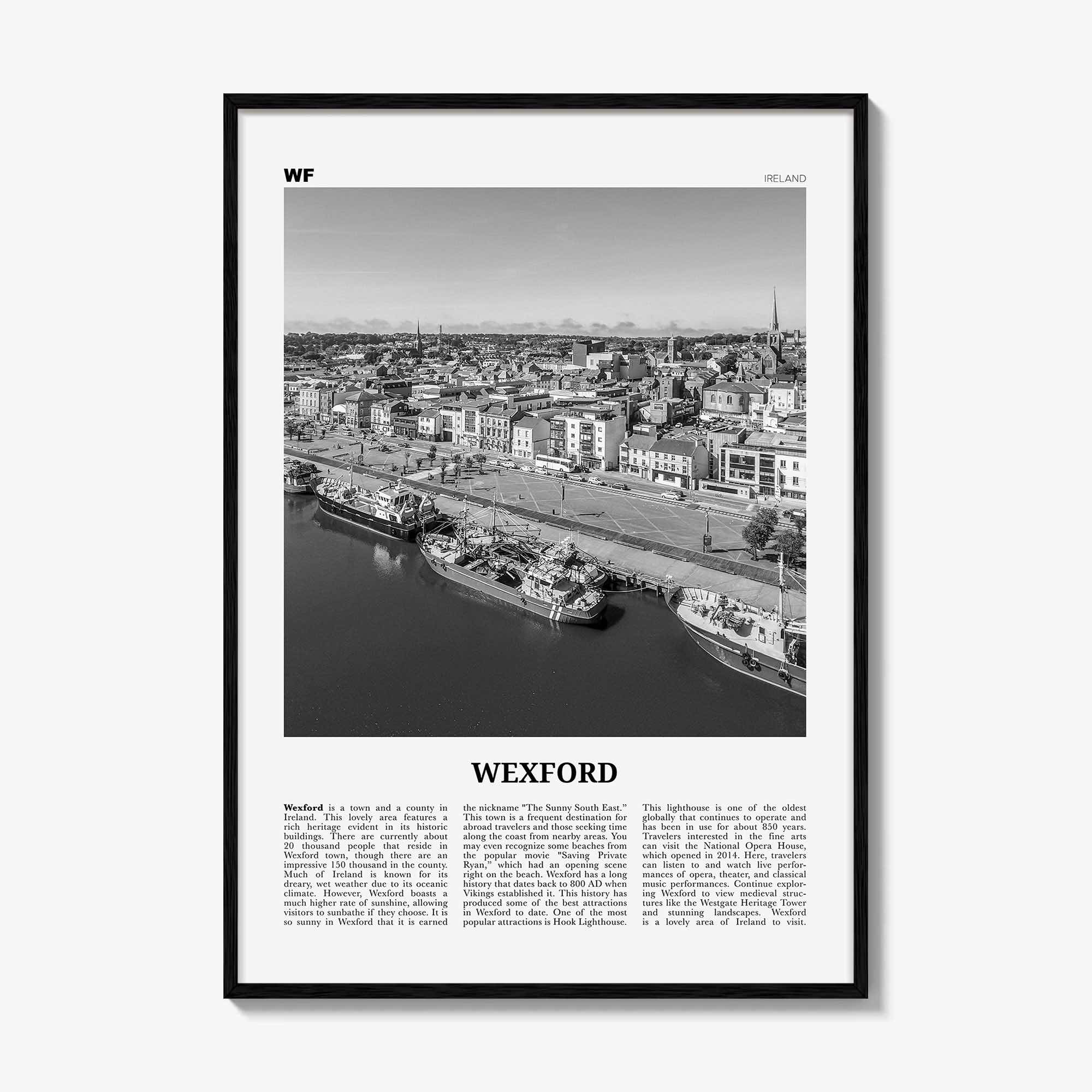 Wexford Print Black and White, Wexford Wall Art, Wexford Poster, Wexford Photo, Wexford Wall Décor, Wexford Map, Ireland