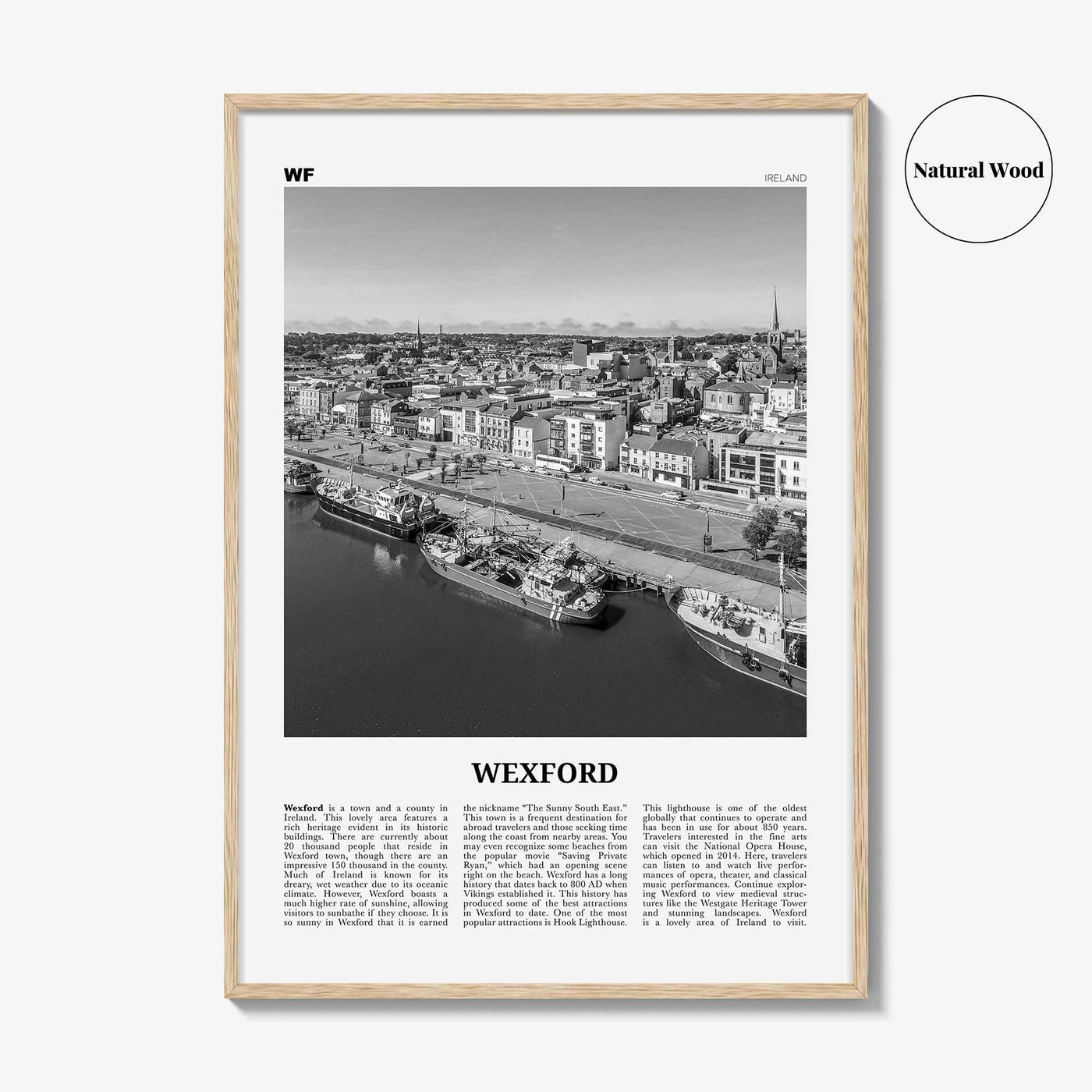 Wexford Print Black and White, Wexford Wall Art, Wexford Poster, Wexford Photo, Wexford Wall Décor, Wexford Map, Ireland