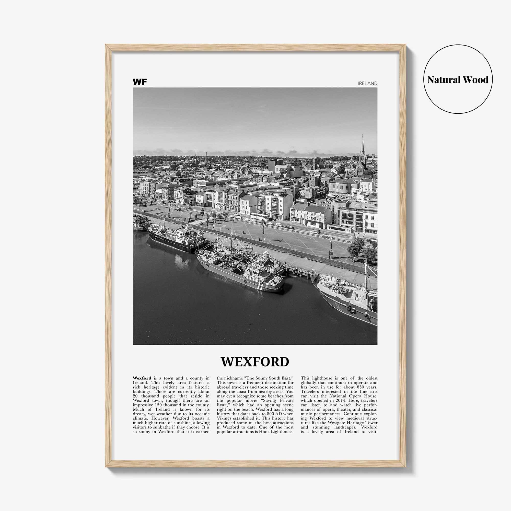 Wexford Print Black and White, Wexford Wall Art, Wexford Poster, Wexford Photo, Wexford Wall Décor, Wexford Map, Ireland