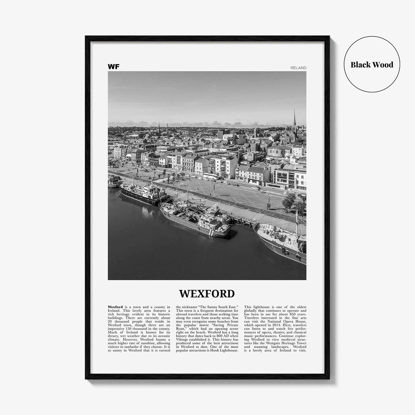 Wexford Print Black and White, Wexford Wall Art, Wexford Poster, Wexford Photo, Wexford Wall Décor, Wexford Map, Ireland
