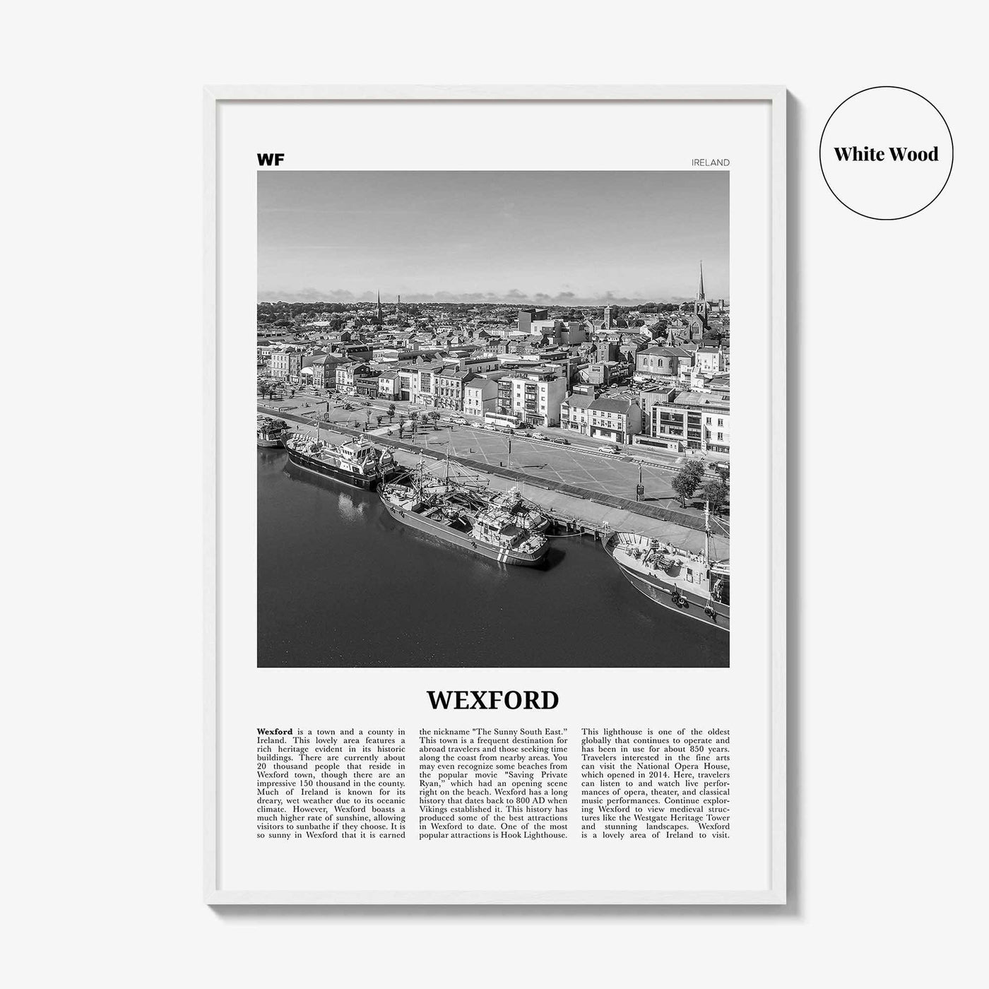 Wexford Print Black and White, Wexford Wall Art, Wexford Poster, Wexford Photo, Wexford Wall Décor, Wexford Map, Ireland