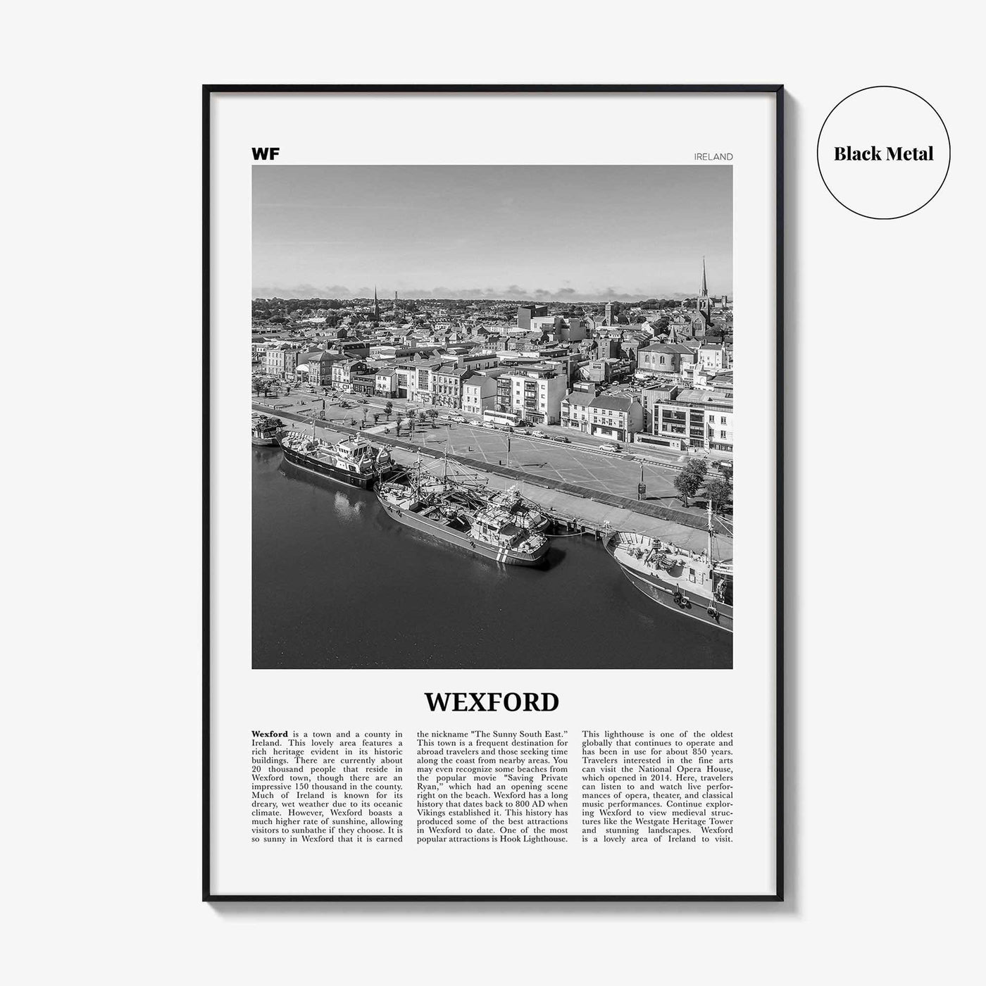 Wexford Print Black and White, Wexford Wall Art, Wexford Poster, Wexford Photo, Wexford Wall Décor, Wexford Map, Ireland