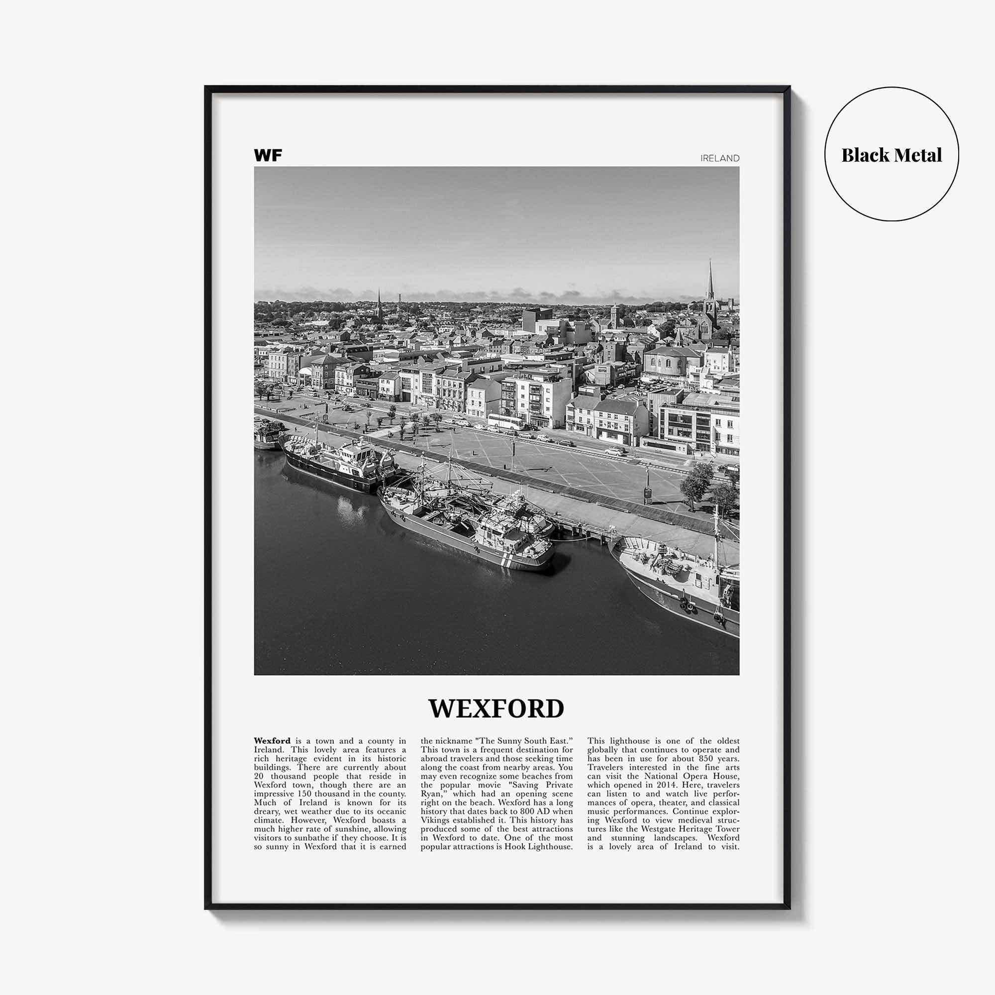 Wexford Print Black and White, Wexford Wall Art, Wexford Poster, Wexford Photo, Wexford Wall Décor, Wexford Map, Ireland