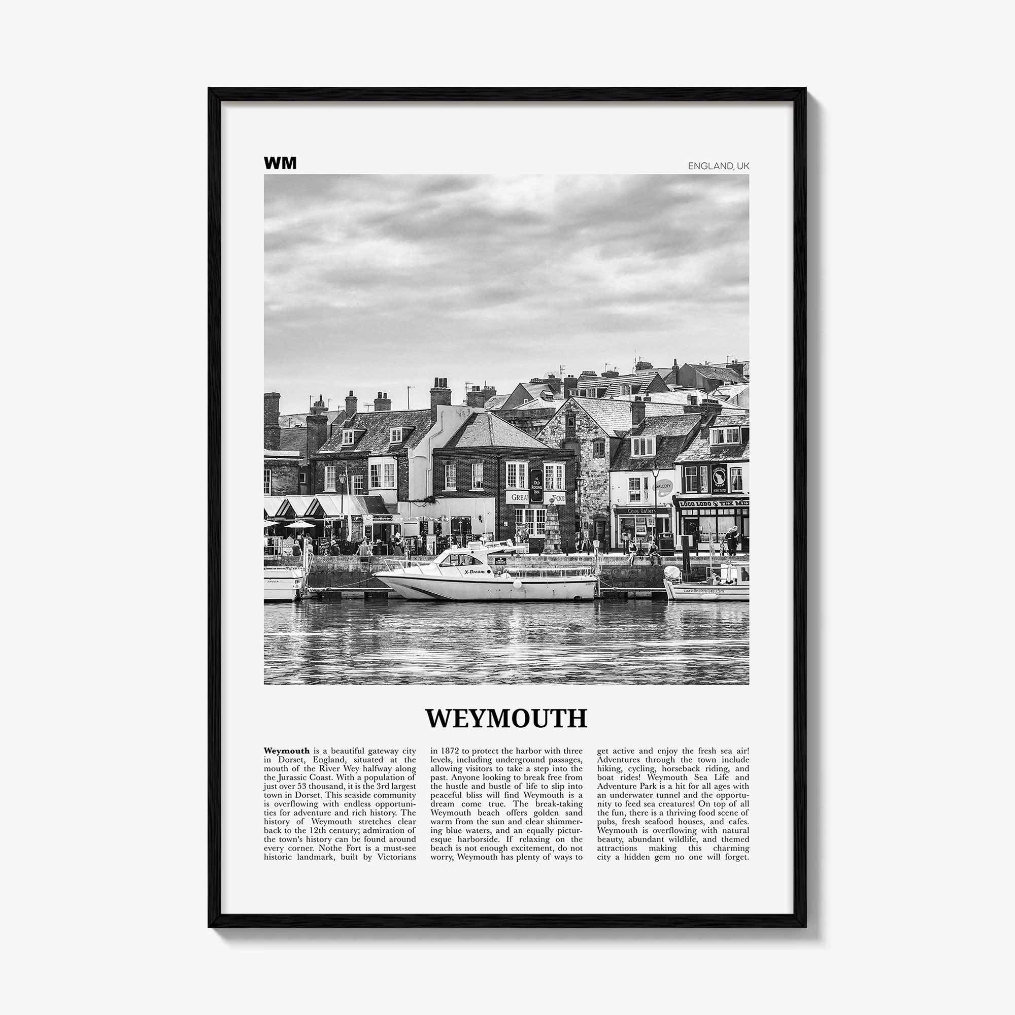 Weymouth Print Black and White, Weymouth Wall Art, Weymouth Poster, Weymouth Photo, Weymouth Wall Décor, England, UK, United Kingdom