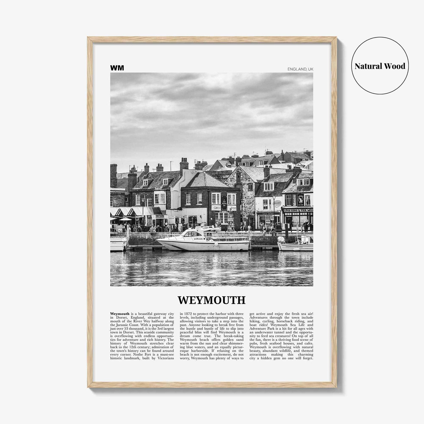 Weymouth Print Black and White, Weymouth Wall Art, Weymouth Poster, Weymouth Photo, Weymouth Wall Décor, England, UK, United Kingdom