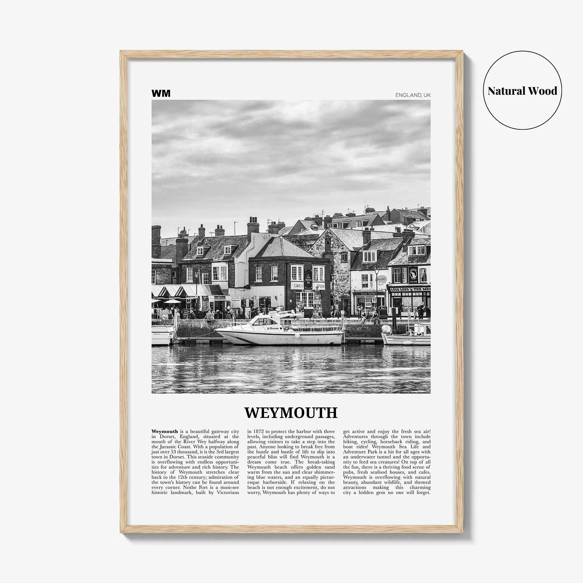 Weymouth Print Black and White, Weymouth Wall Art, Weymouth Poster, Weymouth Photo, Weymouth Wall Décor, England, UK, United Kingdom