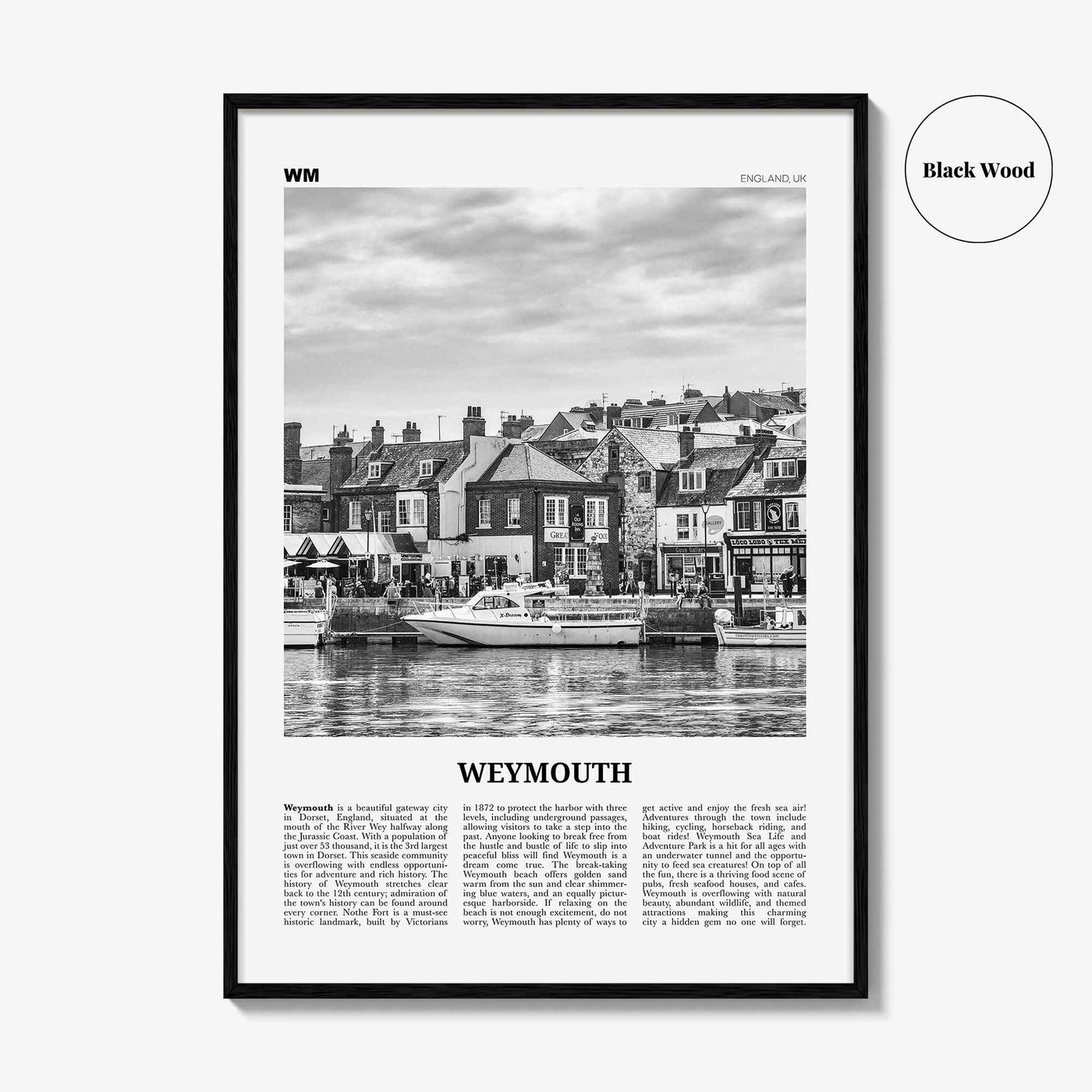 Weymouth Print Black and White, Weymouth Wall Art, Weymouth Poster, Weymouth Photo, Weymouth Wall Décor, England, UK, United Kingdom