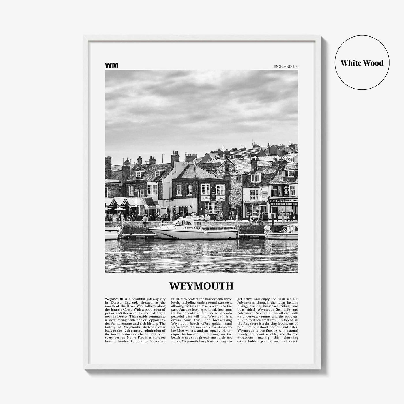 Weymouth Print Black and White, Weymouth Wall Art, Weymouth Poster, Weymouth Photo, Weymouth Wall Décor, England, UK, United Kingdom