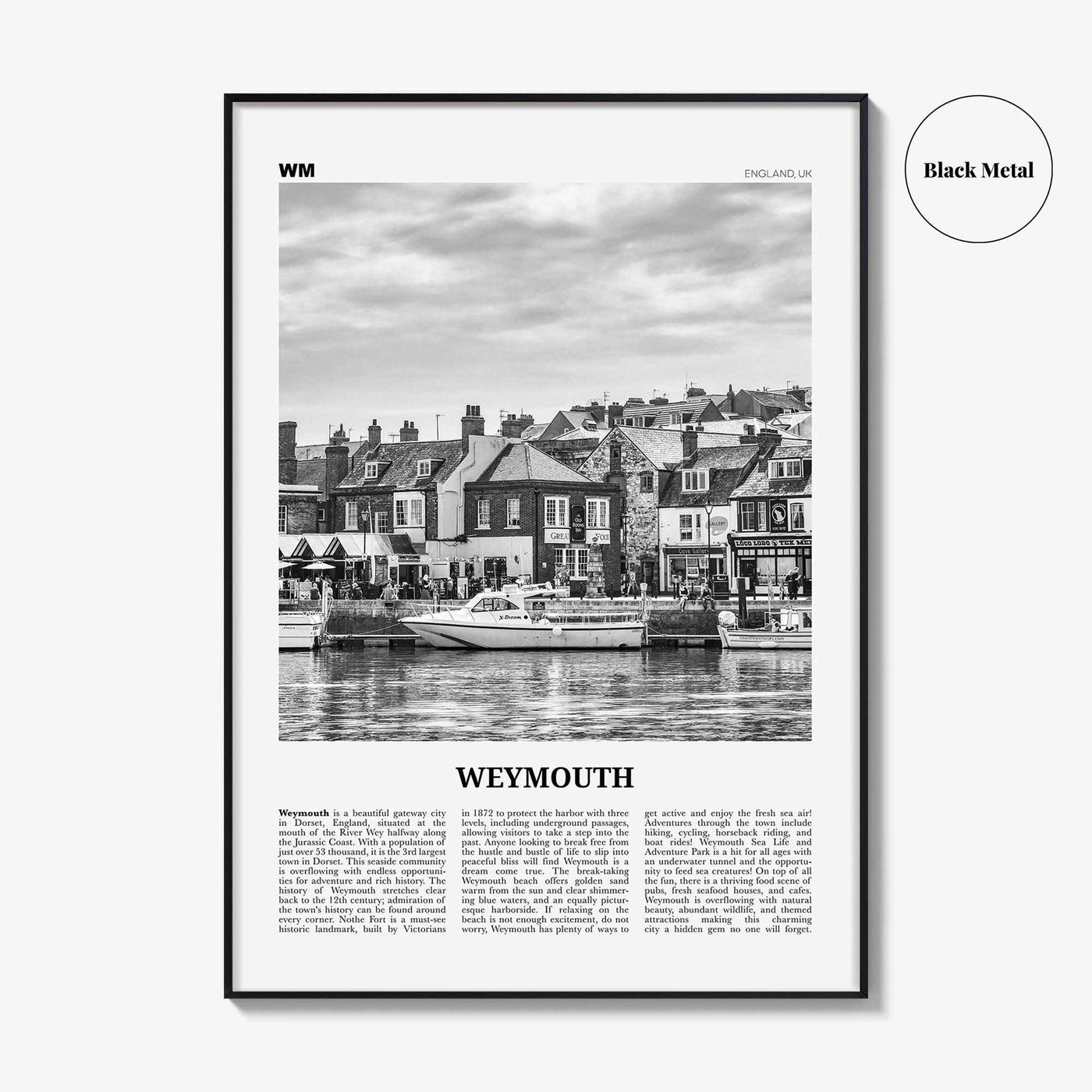 Weymouth Print Black and White, Weymouth Wall Art, Weymouth Poster, Weymouth Photo, Weymouth Wall Décor, England, UK, United Kingdom