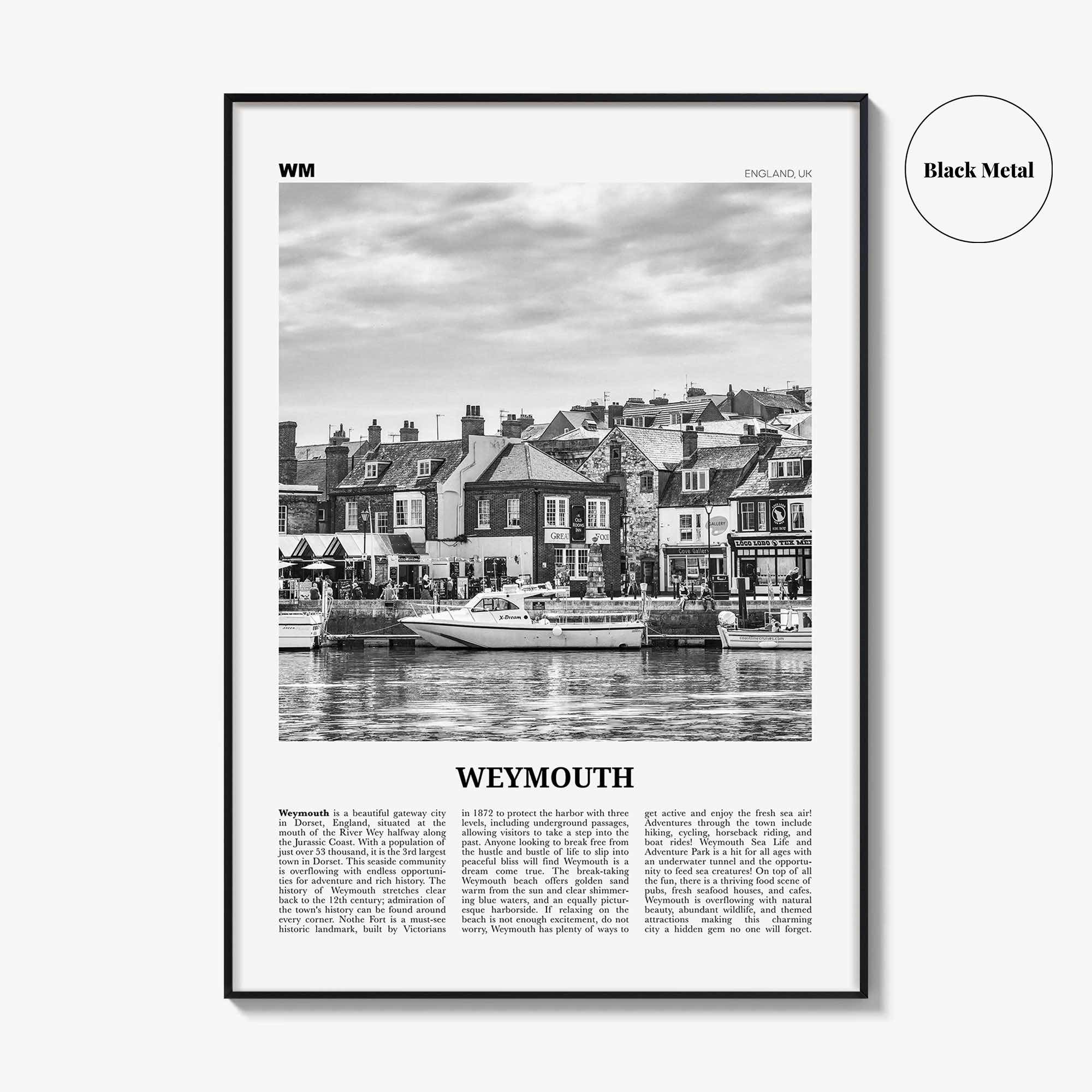 Weymouth Print Black and White, Weymouth Wall Art, Weymouth Poster, Weymouth Photo, Weymouth Wall Décor, England, UK, United Kingdom