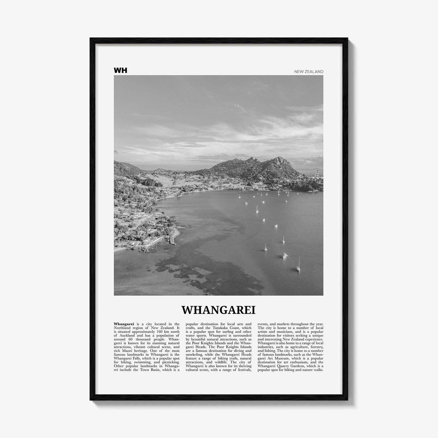 Whangarei Print Black and White, Whangarei Wall Art, Whangarei Poster, Whangarei Photo, Whangarei Wall Décor, Whangarei Map, New Zealand