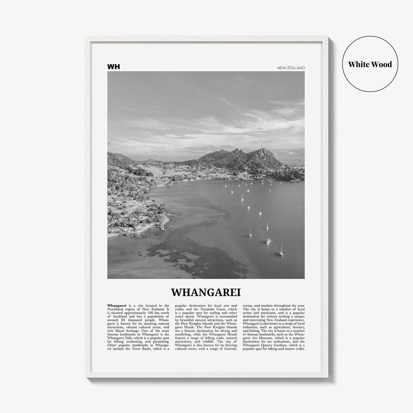 Whangarei Print Black and White, Whangarei Wall Art, Whangarei Poster, Whangarei Photo, Whangarei Wall Décor, Whangarei Map, New Zealand