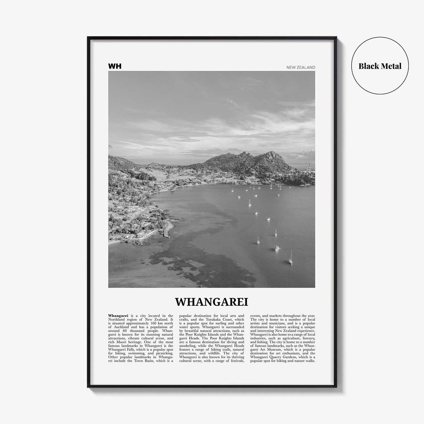 Whangarei Print Black and White, Whangarei Wall Art, Whangarei Poster, Whangarei Photo, Whangarei Wall Décor, Whangarei Map, New Zealand
