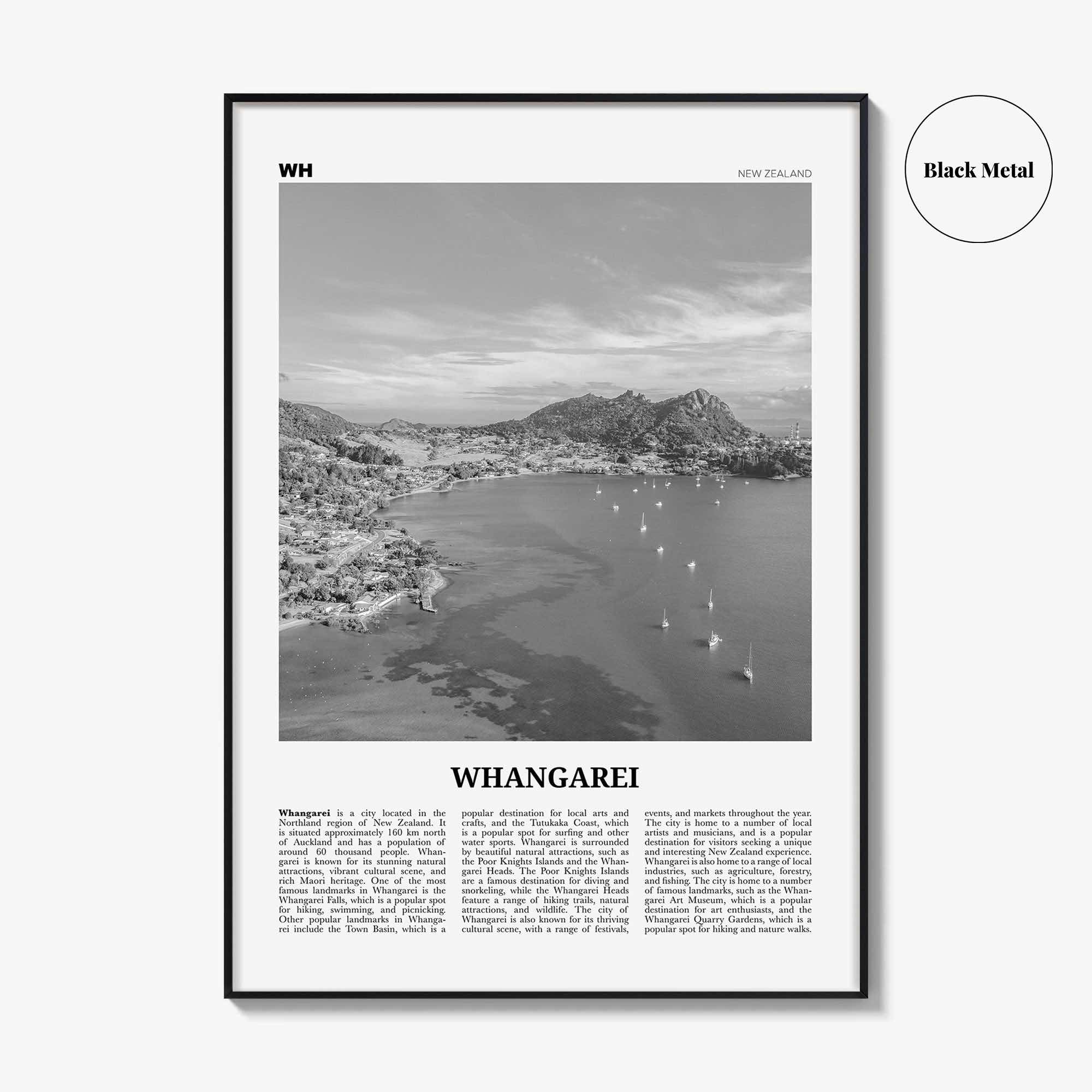 Whangarei Print Black and White, Whangarei Wall Art, Whangarei Poster, Whangarei Photo, Whangarei Wall Décor, Whangarei Map, New Zealand