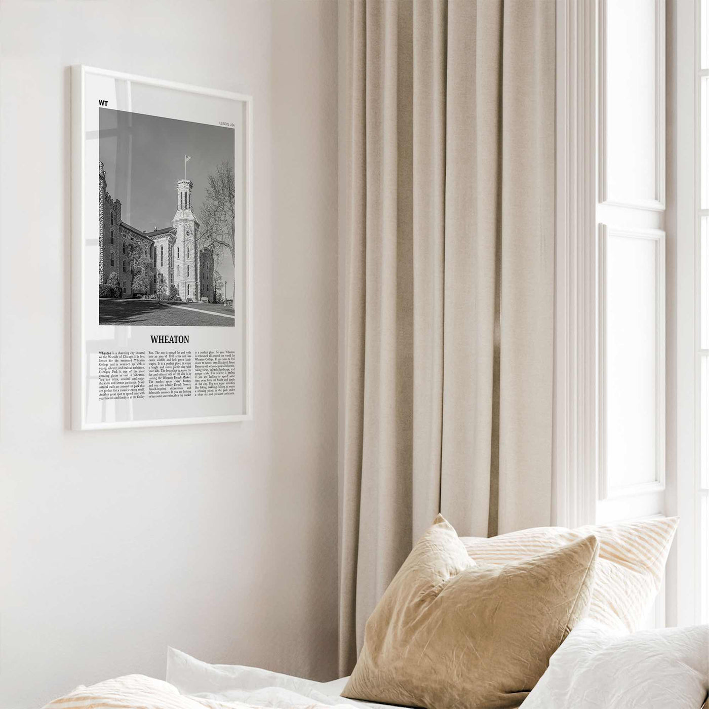 Wheaton Print Black and White, Wheaton Wall Art, Wheaton Poster, Wheaton Photo, Wheaton Map, Illinois, USA, United States