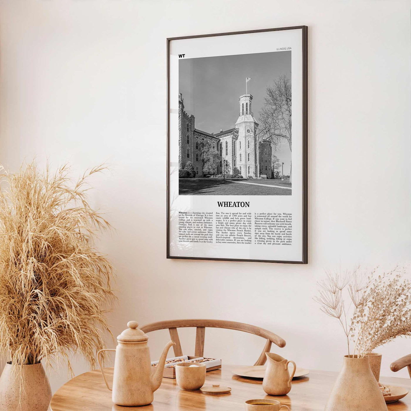 Wheaton Print Black and White, Wheaton Wall Art, Wheaton Poster, Wheaton Photo, Wheaton Map, Illinois, USA, United States