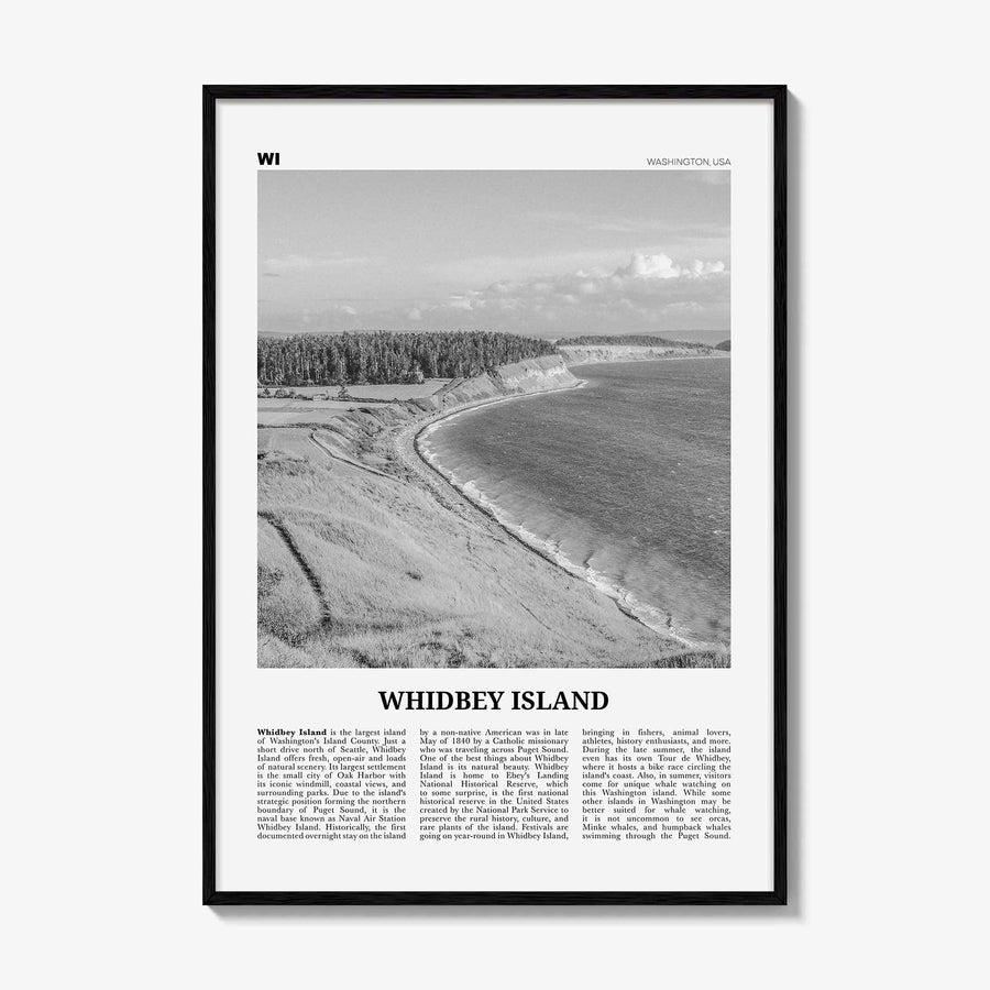 Whidbey Island Print Black and White, Whidbey Island Wall Art, Whidbey Island Poster, Whidbey Island Photo, Whidbey Island Map, Washington