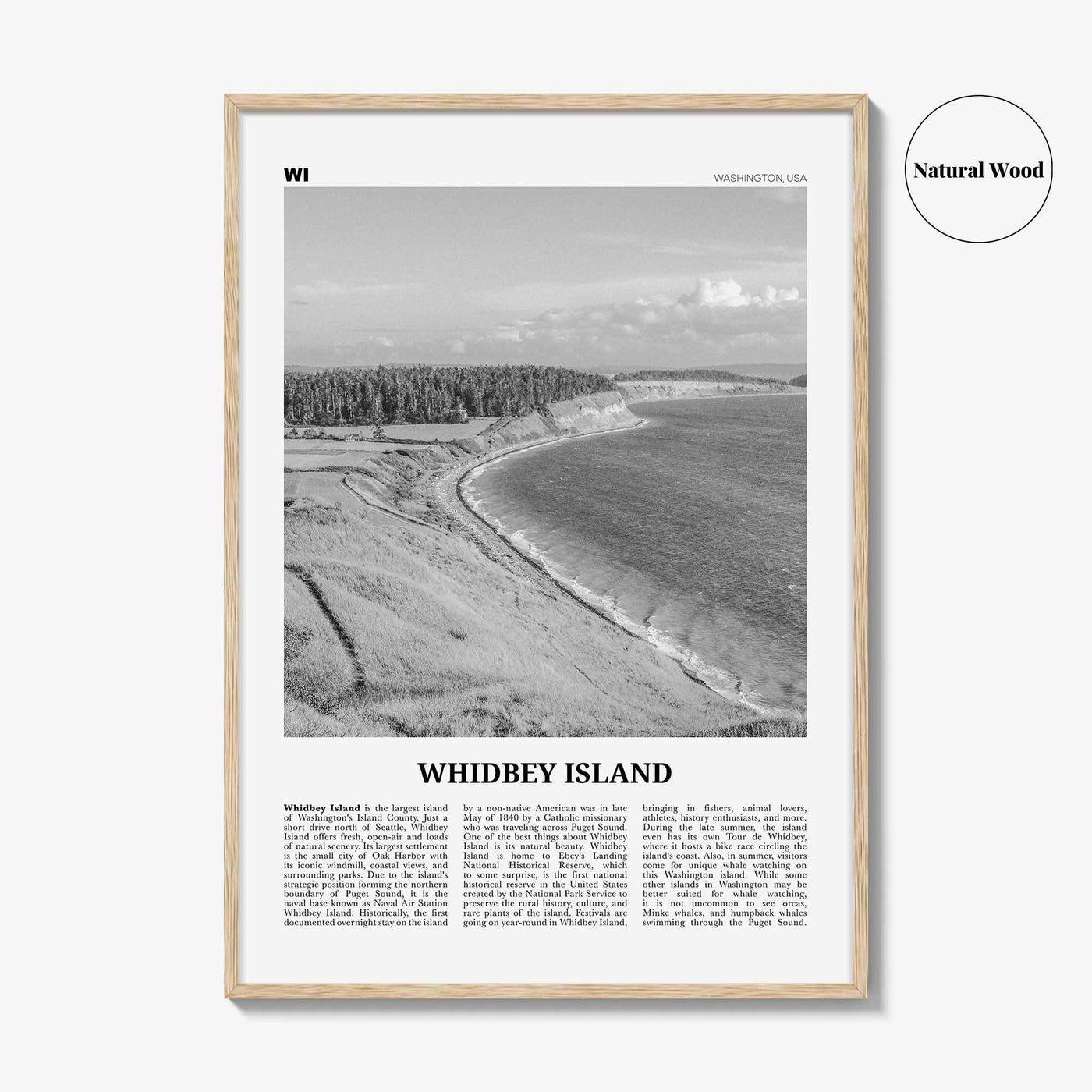 Whidbey Island Print Black and White, Whidbey Island Wall Art, Whidbey Island Poster, Whidbey Island Photo, Whidbey Island Map, Washington