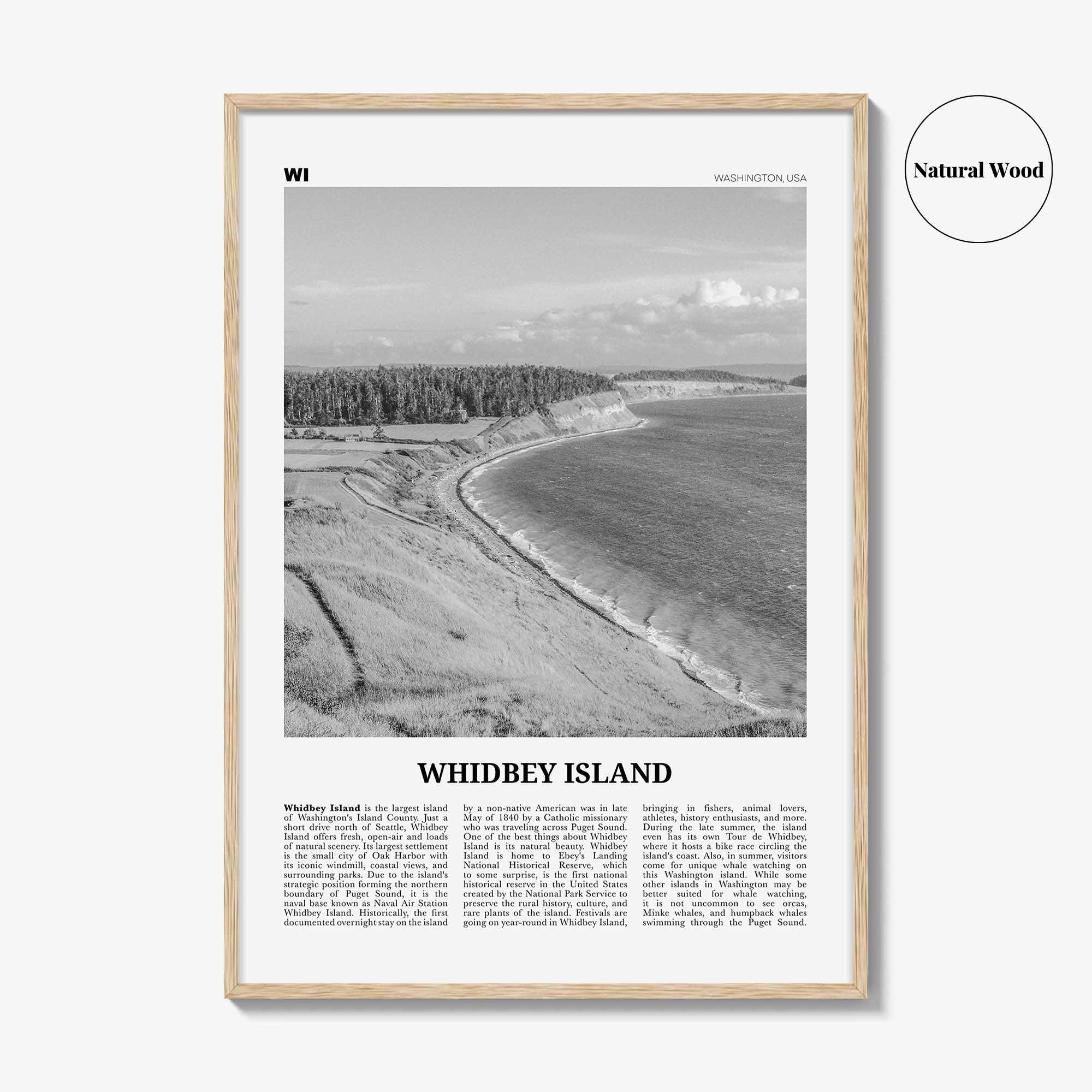 Whidbey Island Print Black and White, Whidbey Island Wall Art, Whidbey Island Poster, Whidbey Island Photo, Whidbey Island Map, Washington