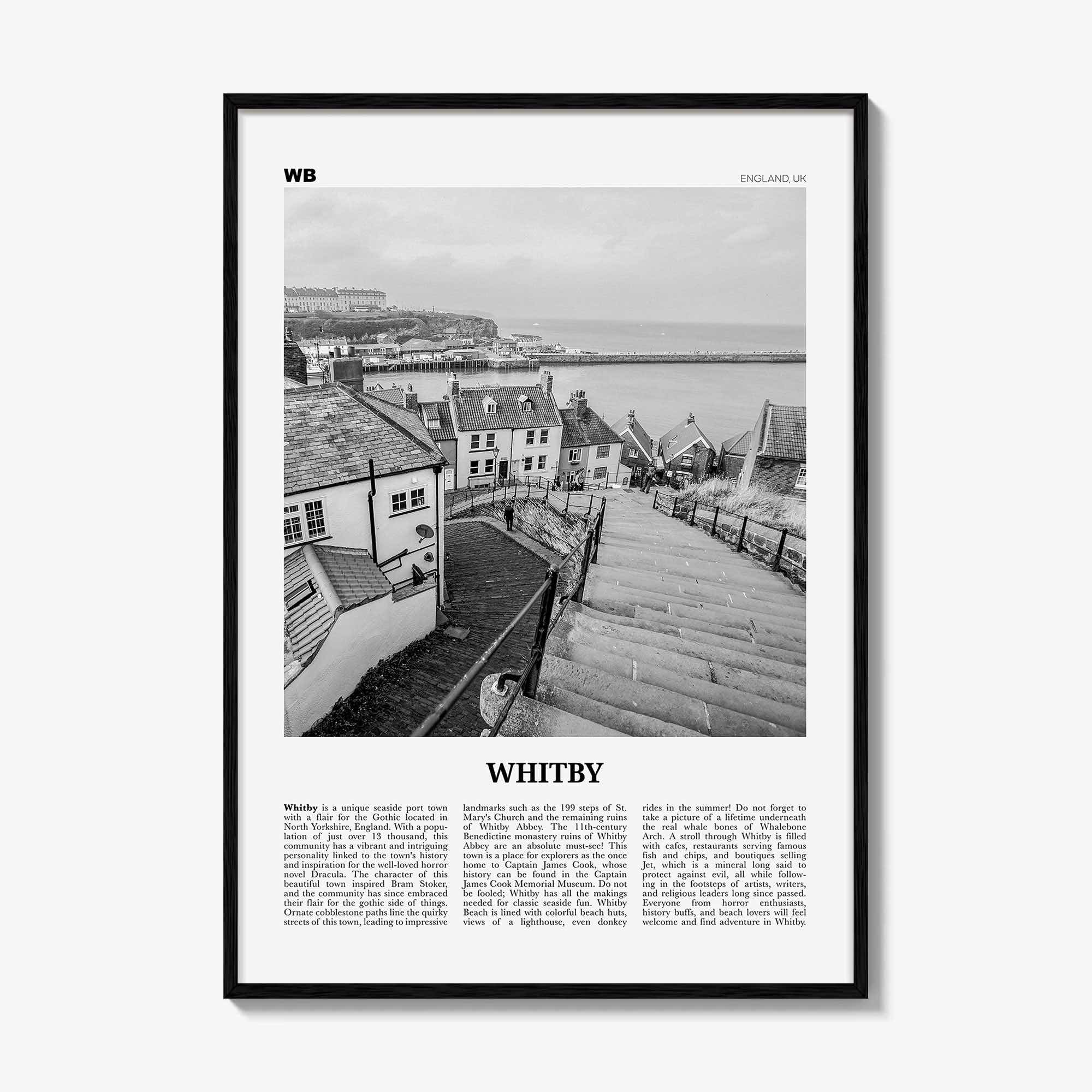 Whitby Print Black and White, Whitby Wall Art, Whitby Poster, Whitby Photo, Whitby Wall Décor, England, UK, United Kingdom