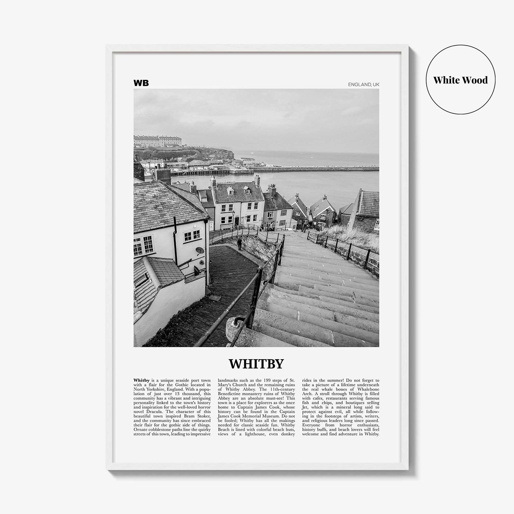 Whitby Print Black and White, Whitby Wall Art, Whitby Poster, Whitby Photo, Whitby Wall Décor, England, UK, United Kingdom