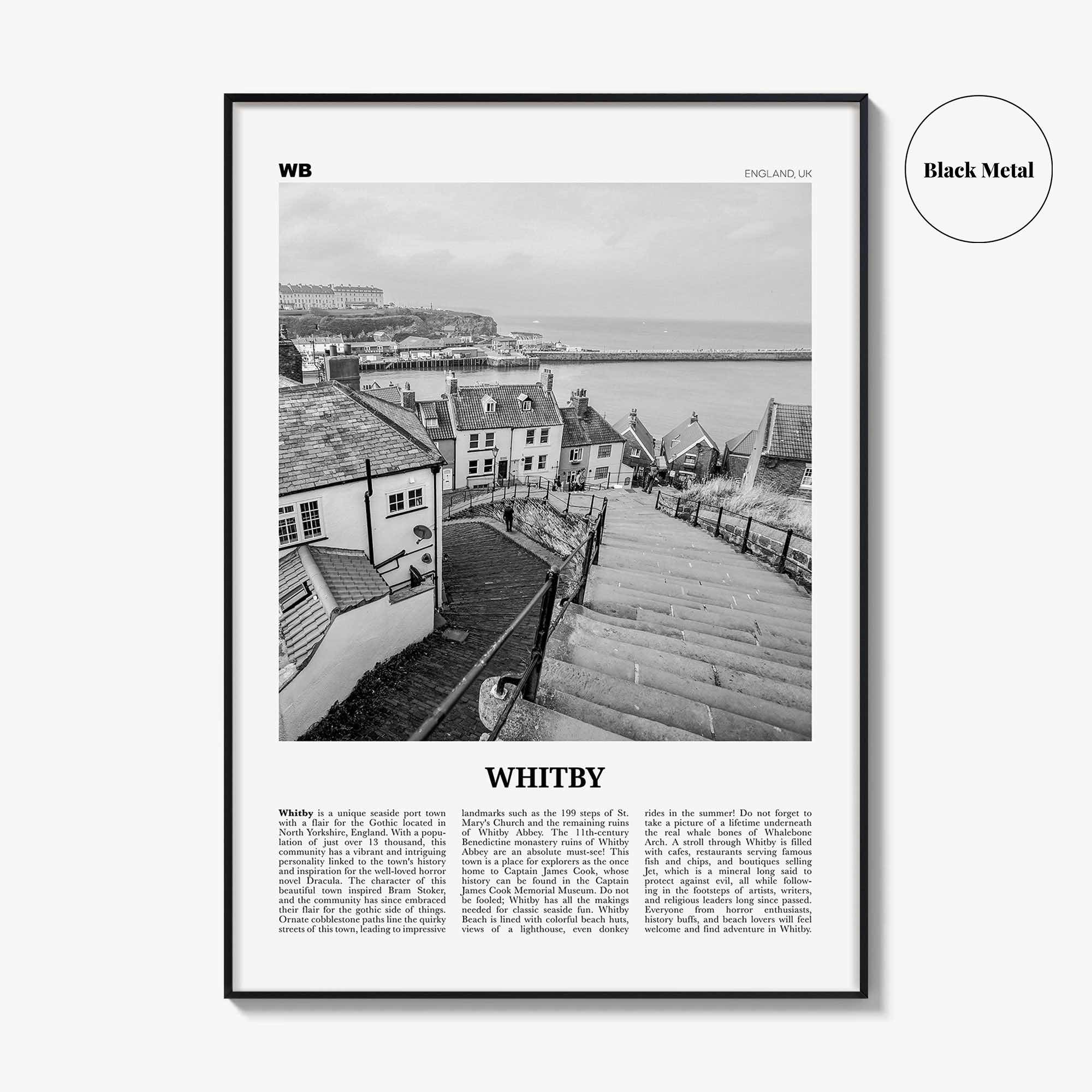 Whitby Print Black and White, Whitby Wall Art, Whitby Poster, Whitby Photo, Whitby Wall Décor, England, UK, United Kingdom