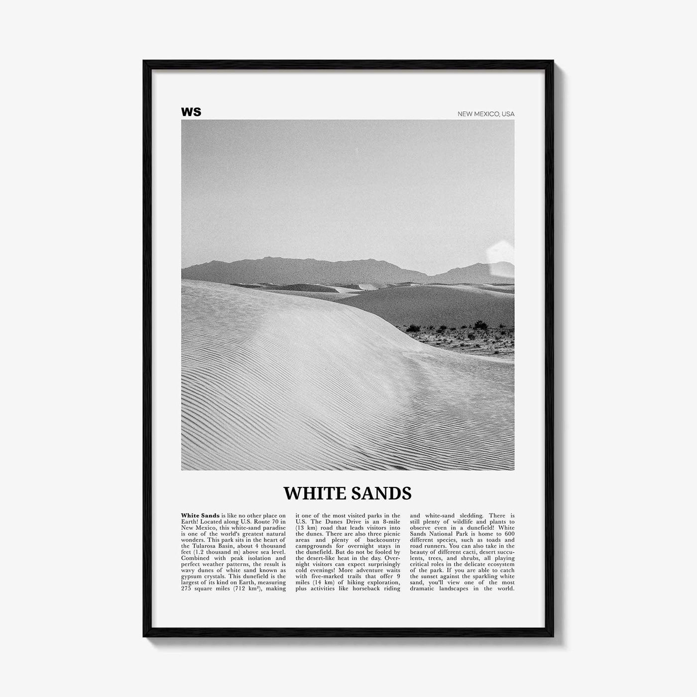 White Sands National Park Print Black and White, White Sands Wall Art, White Sands Poster, White Sands Photo, New Mexico, USA, United States