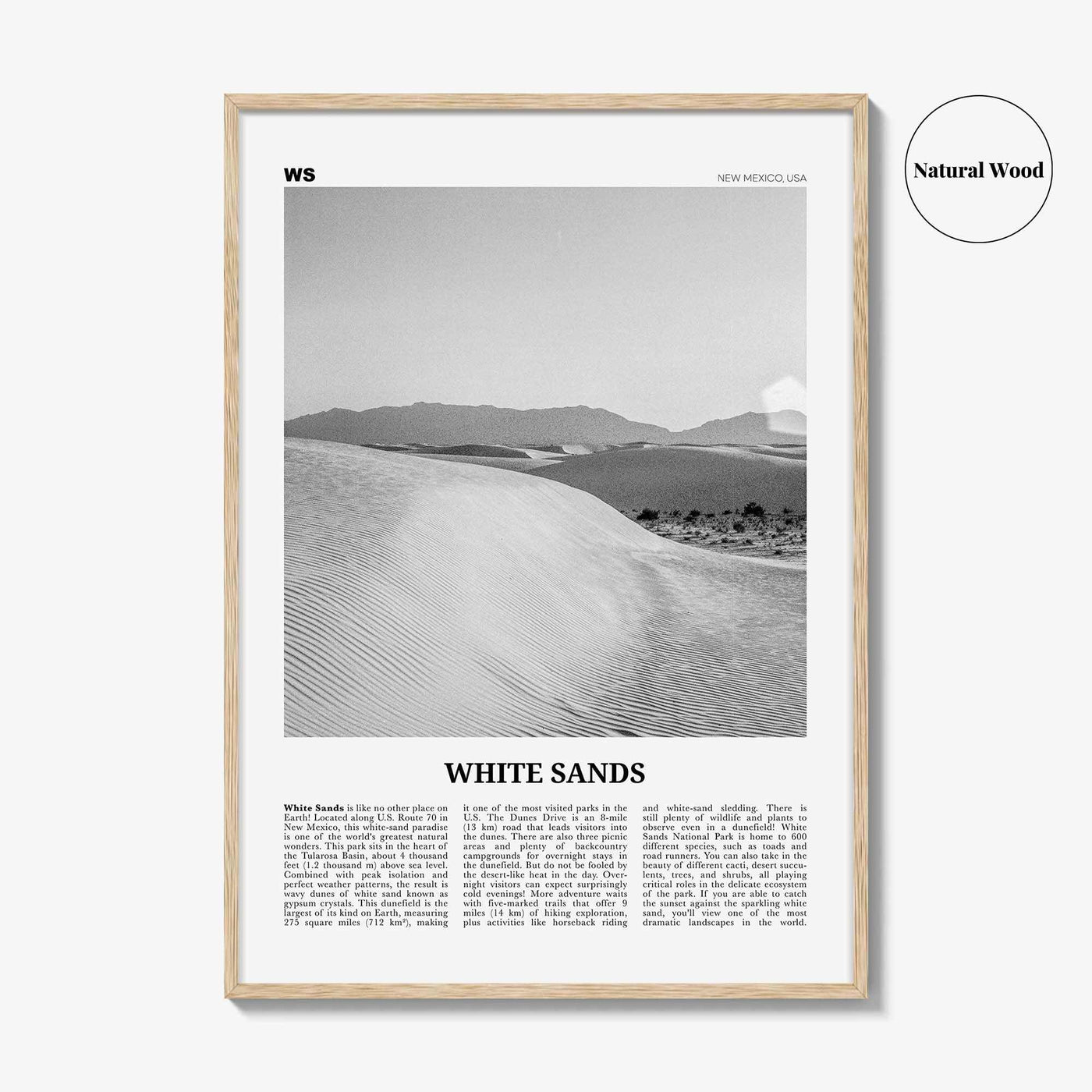 White Sands National Park Print Black and White, White Sands Wall Art, White Sands Poster, White Sands Photo, New Mexico, USA, United States