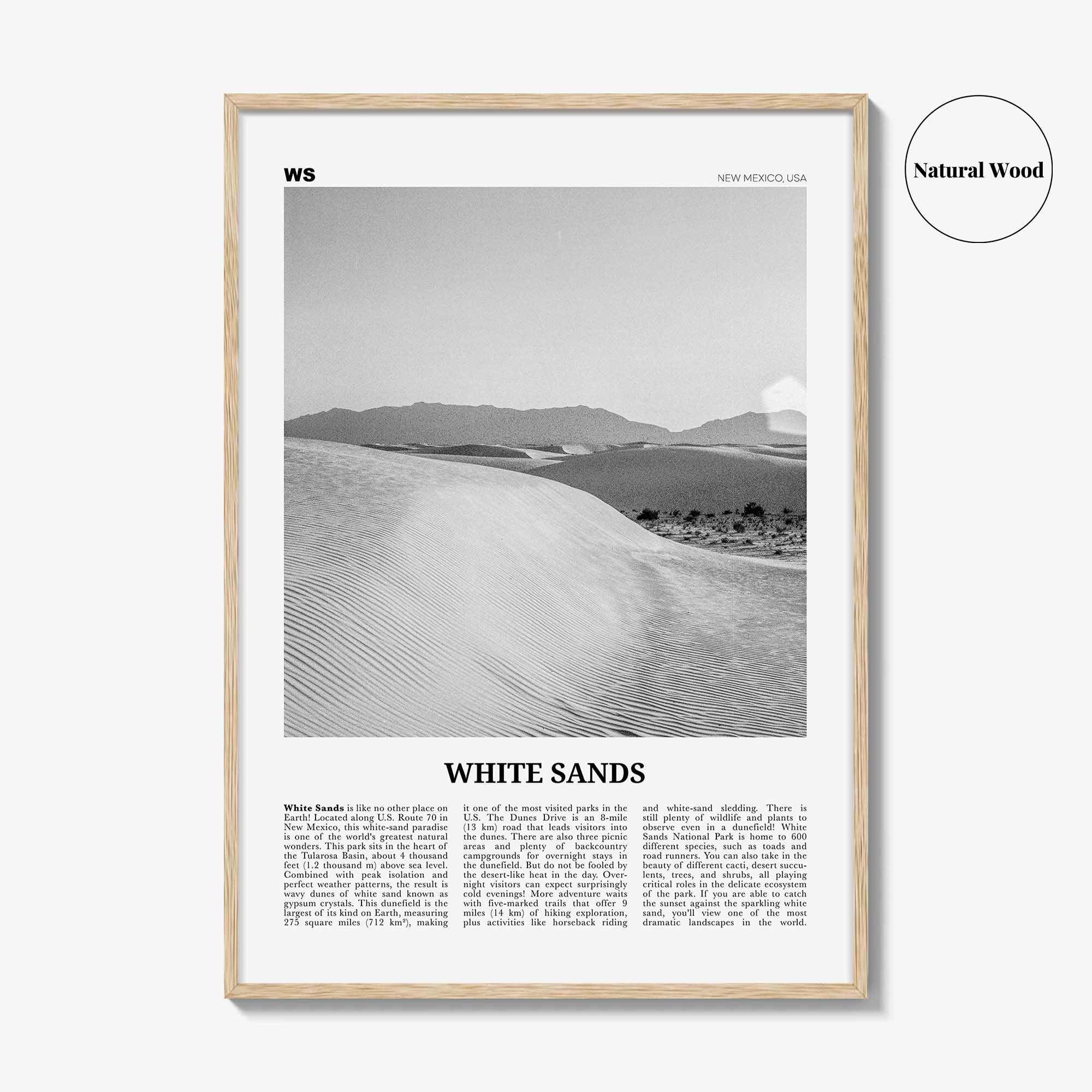 White Sands National Park Print Black and White, White Sands Wall Art, White Sands Poster, White Sands Photo, New Mexico, USA, United States