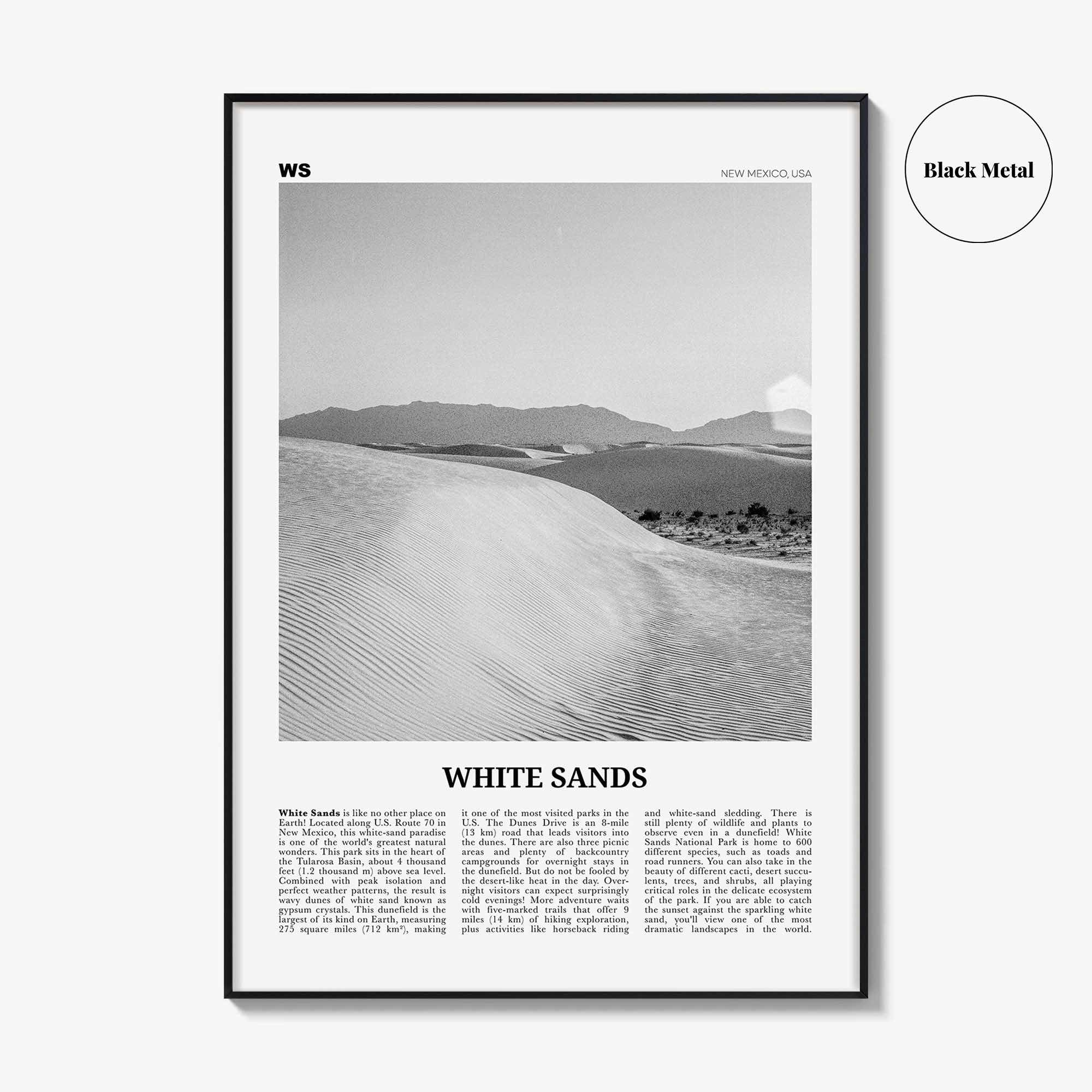 White Sands National Park Print Black and White, White Sands Wall Art, White Sands Poster, White Sands Photo, New Mexico, USA, United States