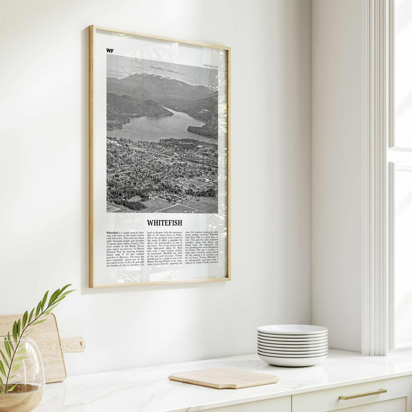 Whitefish Print Black and White, Whitefish Wall Art, Whitefish Poster, Whitefish Photo, Whitefish Wall Décor, Whitefish Map, Montana, USA