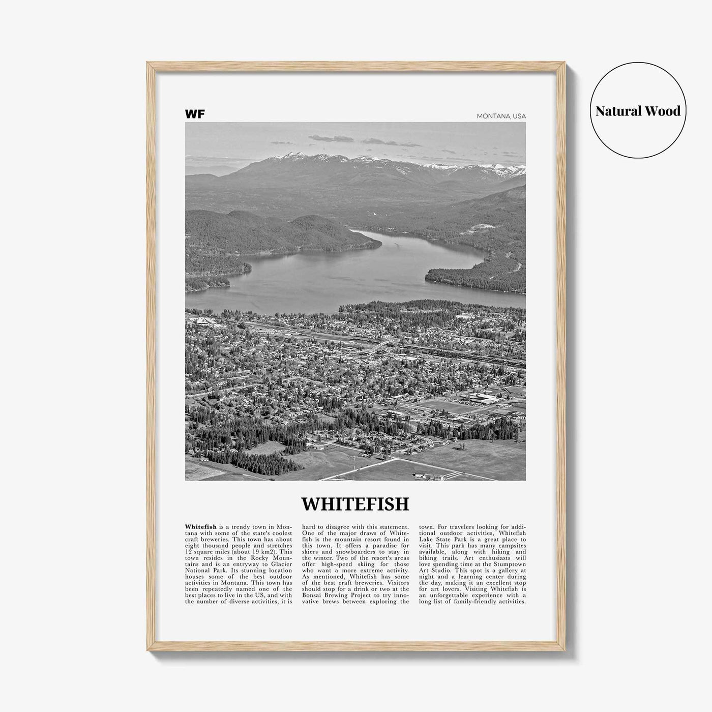 Whitefish Print Black and White, Whitefish Wall Art, Whitefish Poster, Whitefish Photo, Whitefish Wall Décor, Whitefish Map, Montana, USA